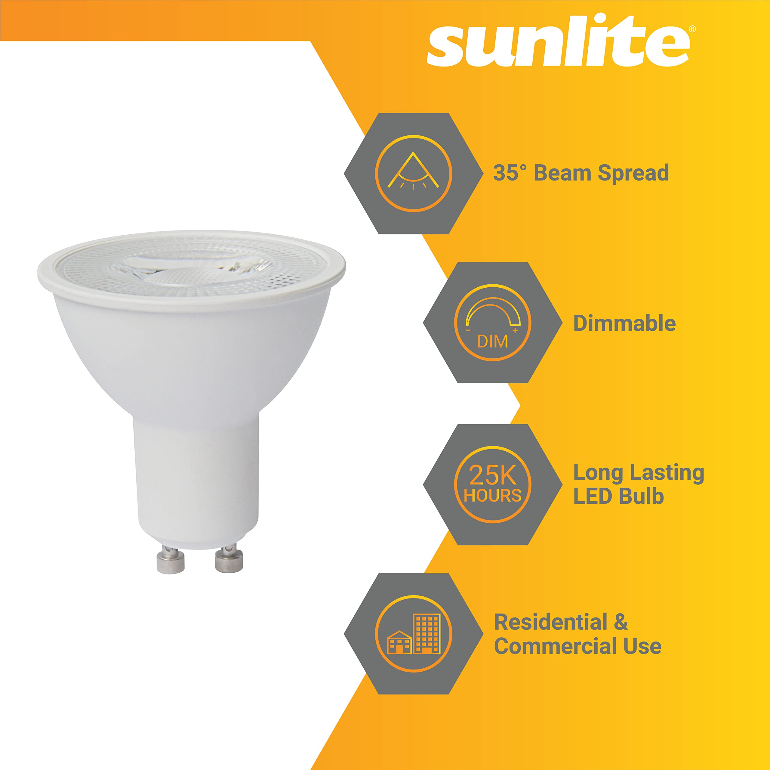 Sunlite 40338 Led Mr16 Reflector Spotlight Bulb, 7 Watts (50W Halogen Bulb Replacement) 120 Volt, 550 Lumen, 35 Flood Beam, Gu10