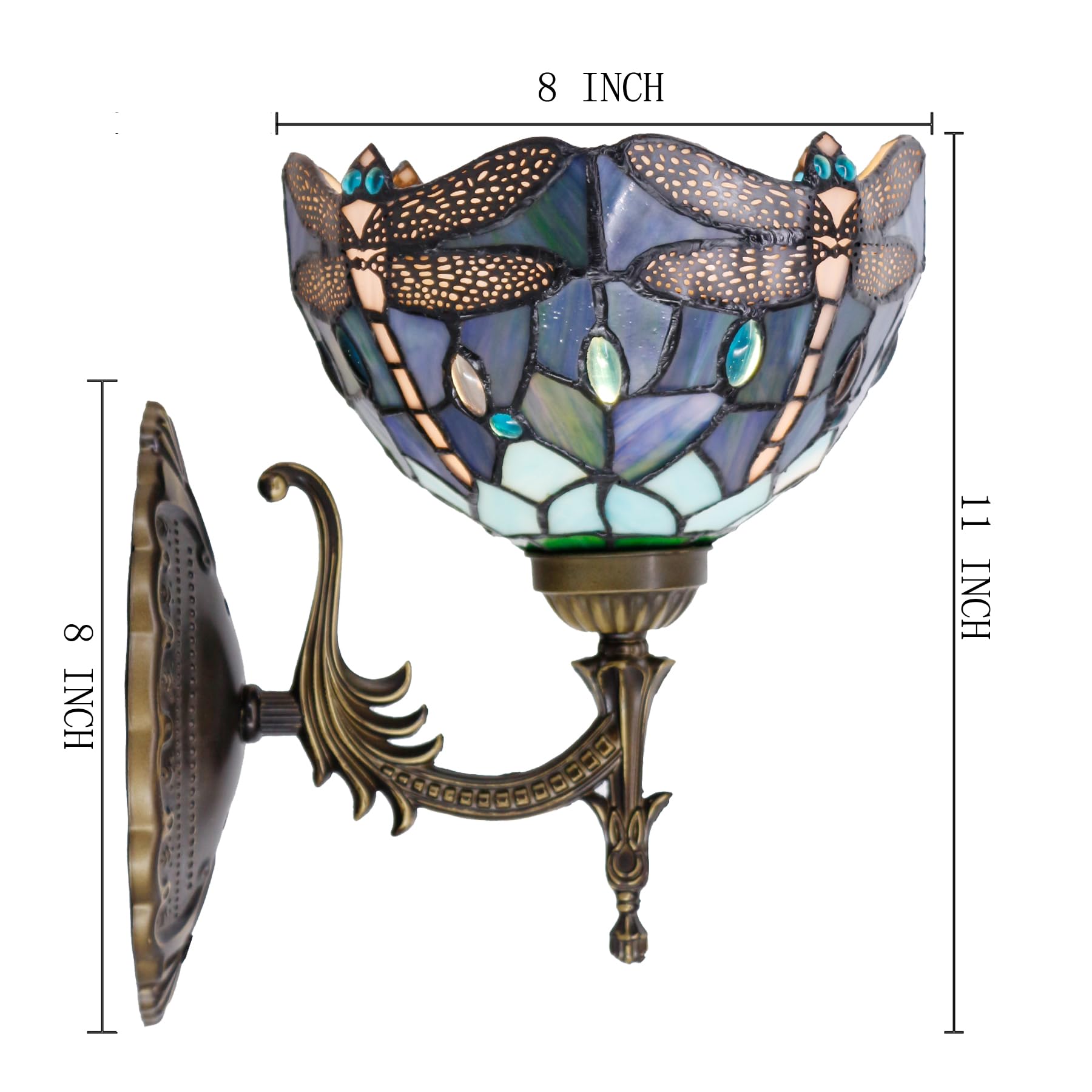 Avivadirect Tiffany Wall Sconce Lamp Plug In Or Hardwire Wall Light With 8 Inch Blue Dragonfly Stained Glass Lampshade 8X10.5X11