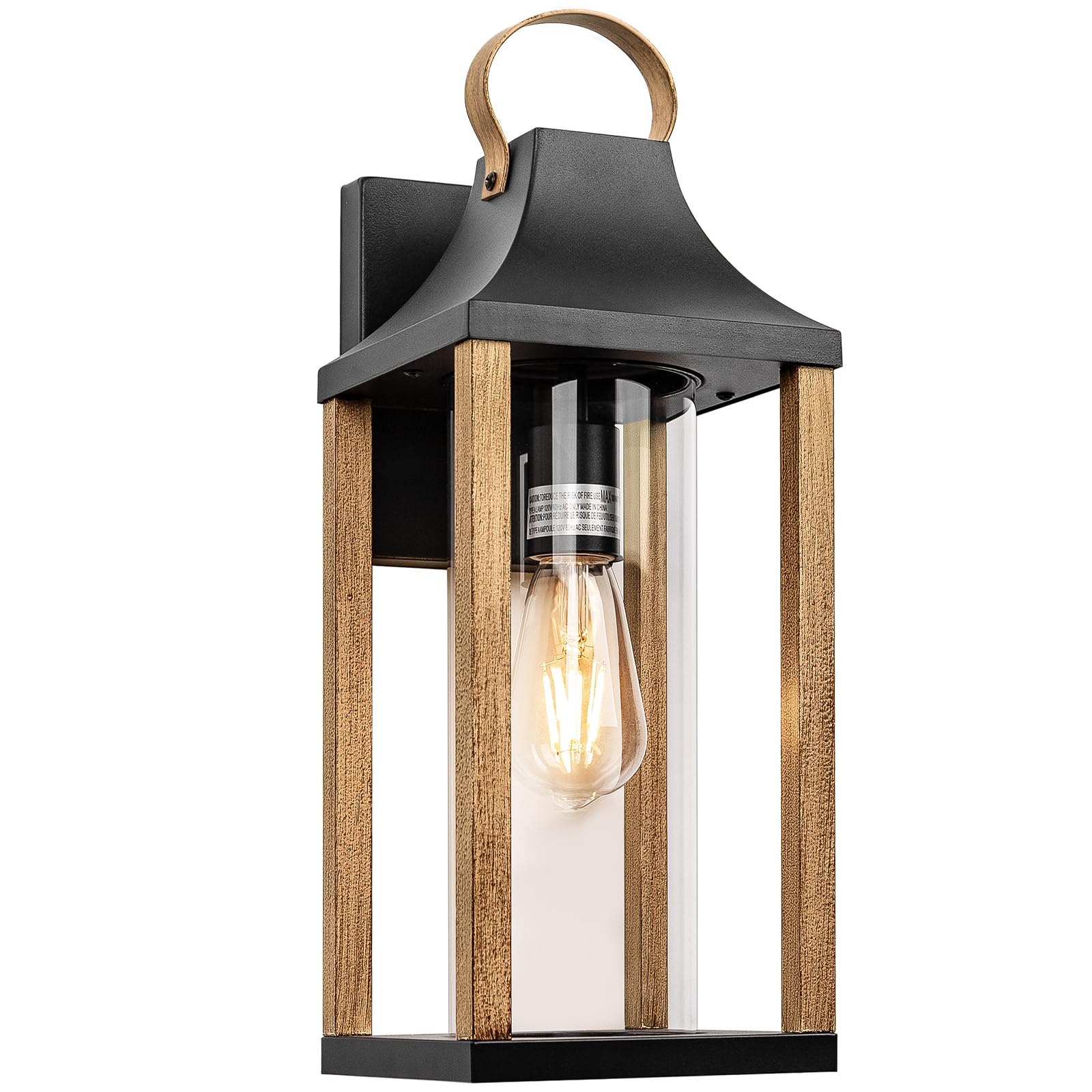 Roravilila Large Outdoor Wall Light, 17&quot; Waterproof Modern Sconce, Rustic Wood, E26 Base