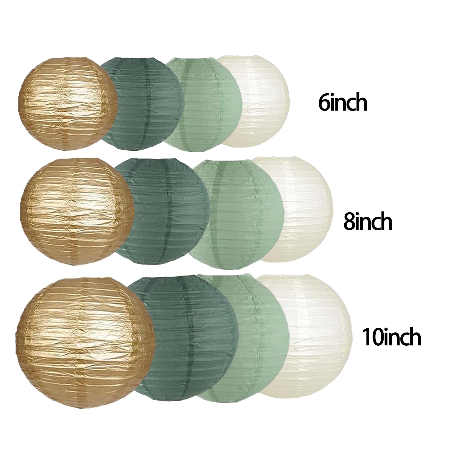 Siprkaict Bridal Shower Decorations,12Pcs Sage Green Gold Paper Lanterns For Woodland Shower Wedding Boho Birthday Party Decorat