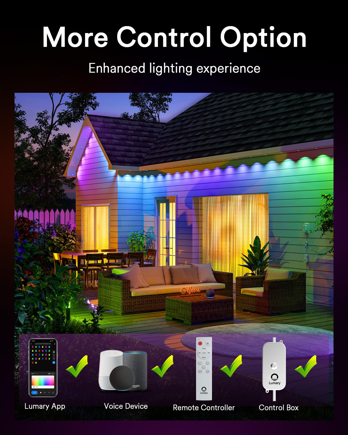 Lumary Permanent Outdoor Lights 100ft with 78 LED Lights, RGBAIWW Smart Eaves Lights IP65 Waterproof, Year-Round Outdoor Lightin