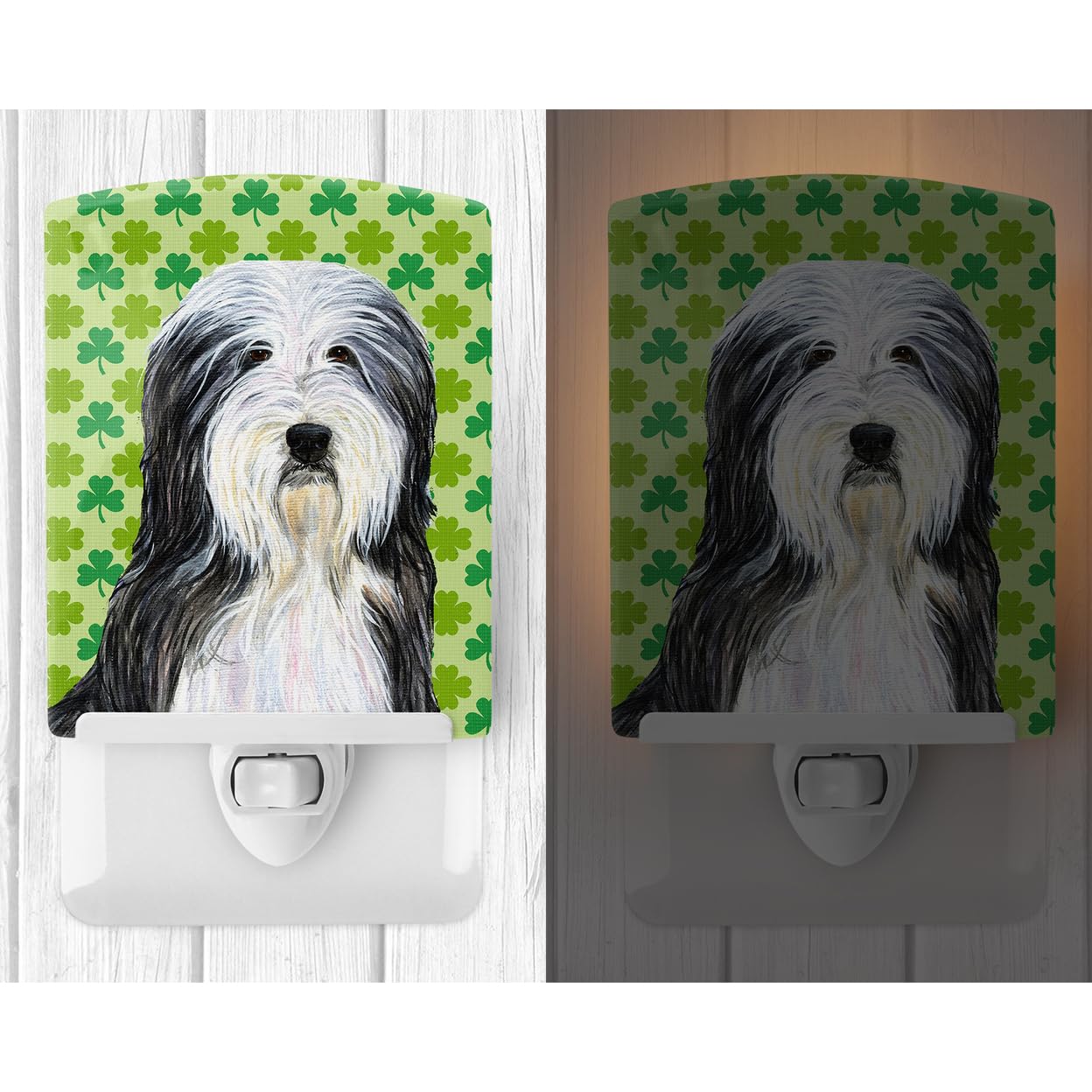 Carolines Treasures Night Light, Bearded Collie Shamrock, Ceramic, 6x4x3in, Multicolor, Model SS4428CNL