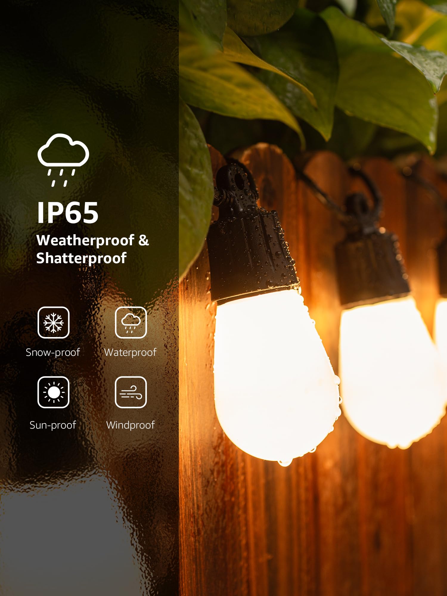 Lepro Zb1 Ai Smart Outdoor String Lights App Control, 54(42+12) Ft Rgb+Ic+Warm White Outdoor Lights 15 Led Bulbs, Alexa Google E