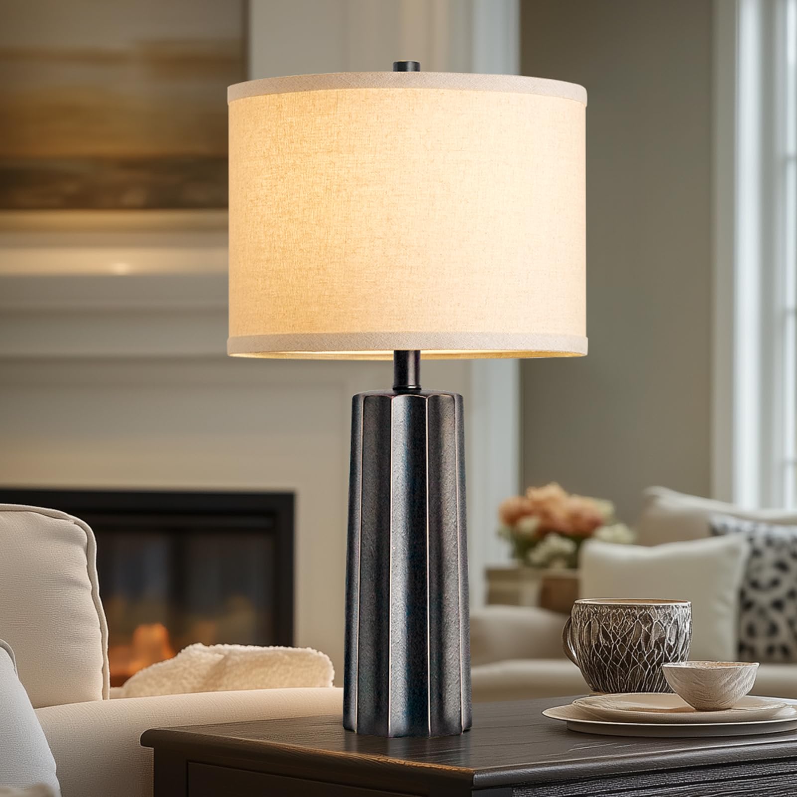 Roriano Set Of 2 Vintage Table Lamps For Bedroom Living Room, 24'' Traditional Farmhouse Resin Desk Lamps Rustic Modern Nightsta