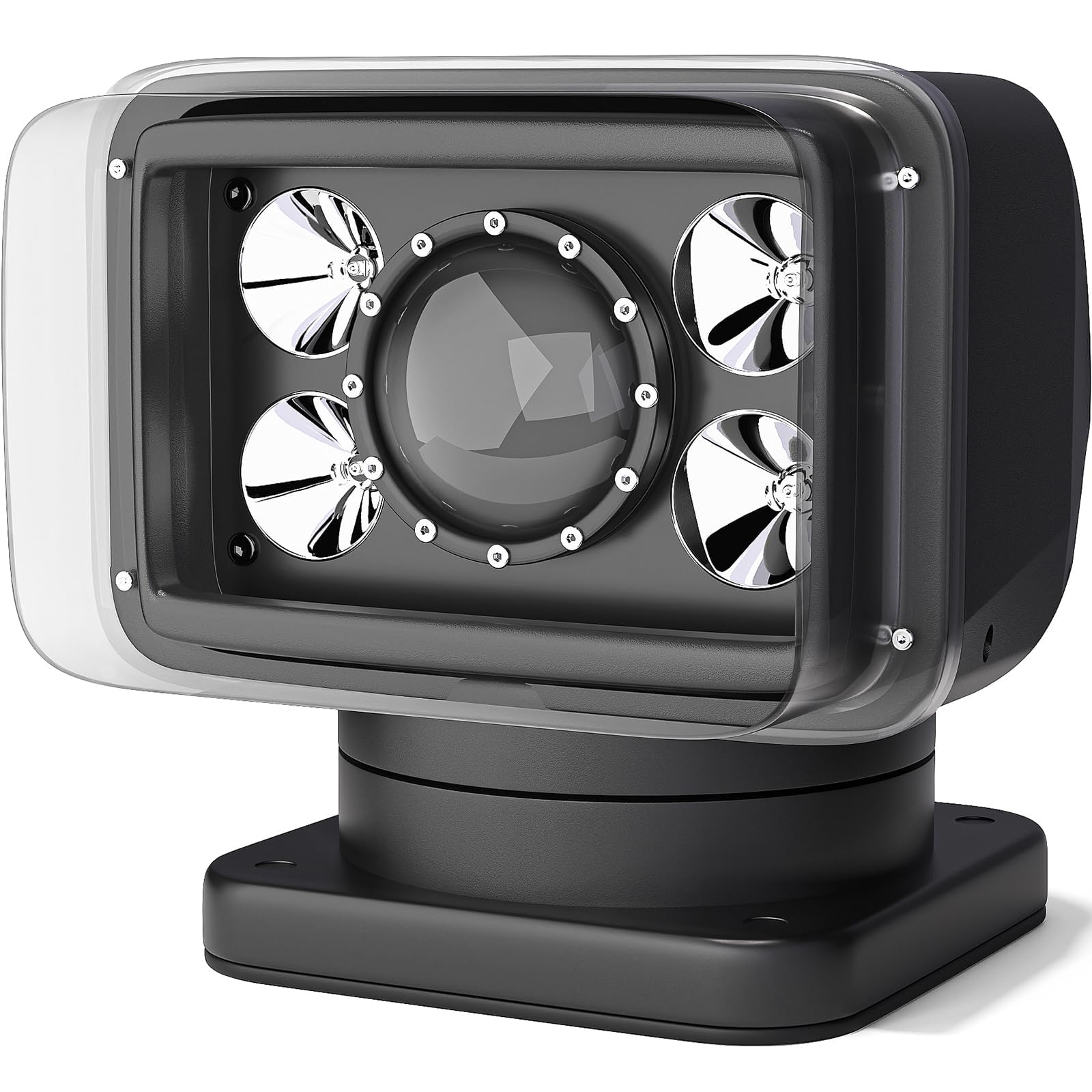 Amzwolf Remote Spotlight for Truck  Magnetic and IP68 Waterproof Marine Search Lights  Auto-Reset 360 Rotating Remote Spotlight for Boats Fire Truck Offroad Pickup and Car - Black
