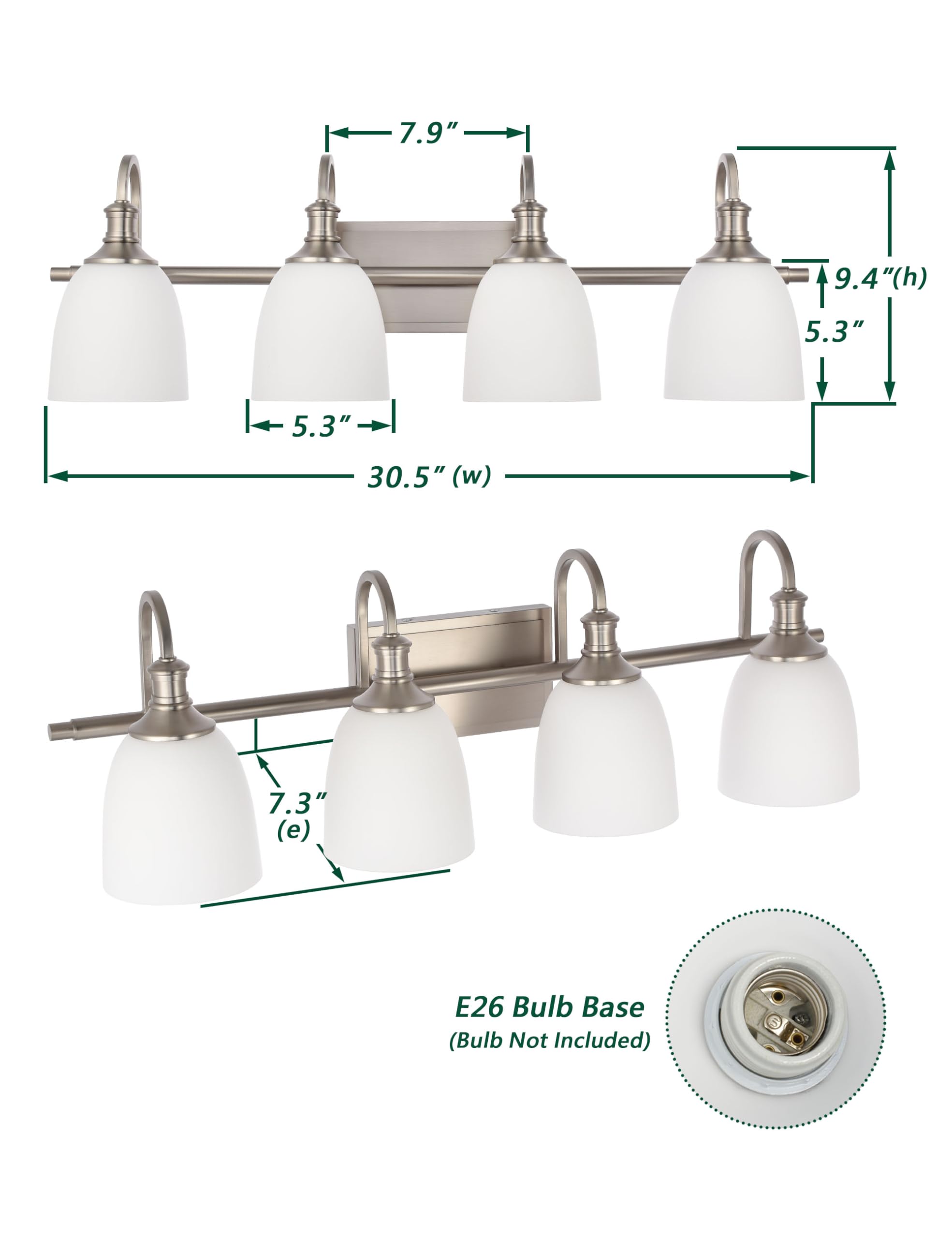 Hanaloa Bathroom Vanity Light Fixtures, Vintage Brushed Nickel 4 Lights Wall Sconce Lighting With Opal Glass Shade, Porch Wall Mount Light Fixture For Bathroom, Mirror Cabinets Hallway Stairs