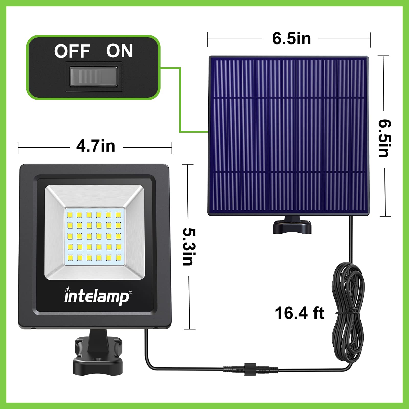 intelamp Solar Flood Lights, 4400mAh, IP65 Waterproof, 2 Pack, Outdoor Security Light, Dusk to Dawn, White