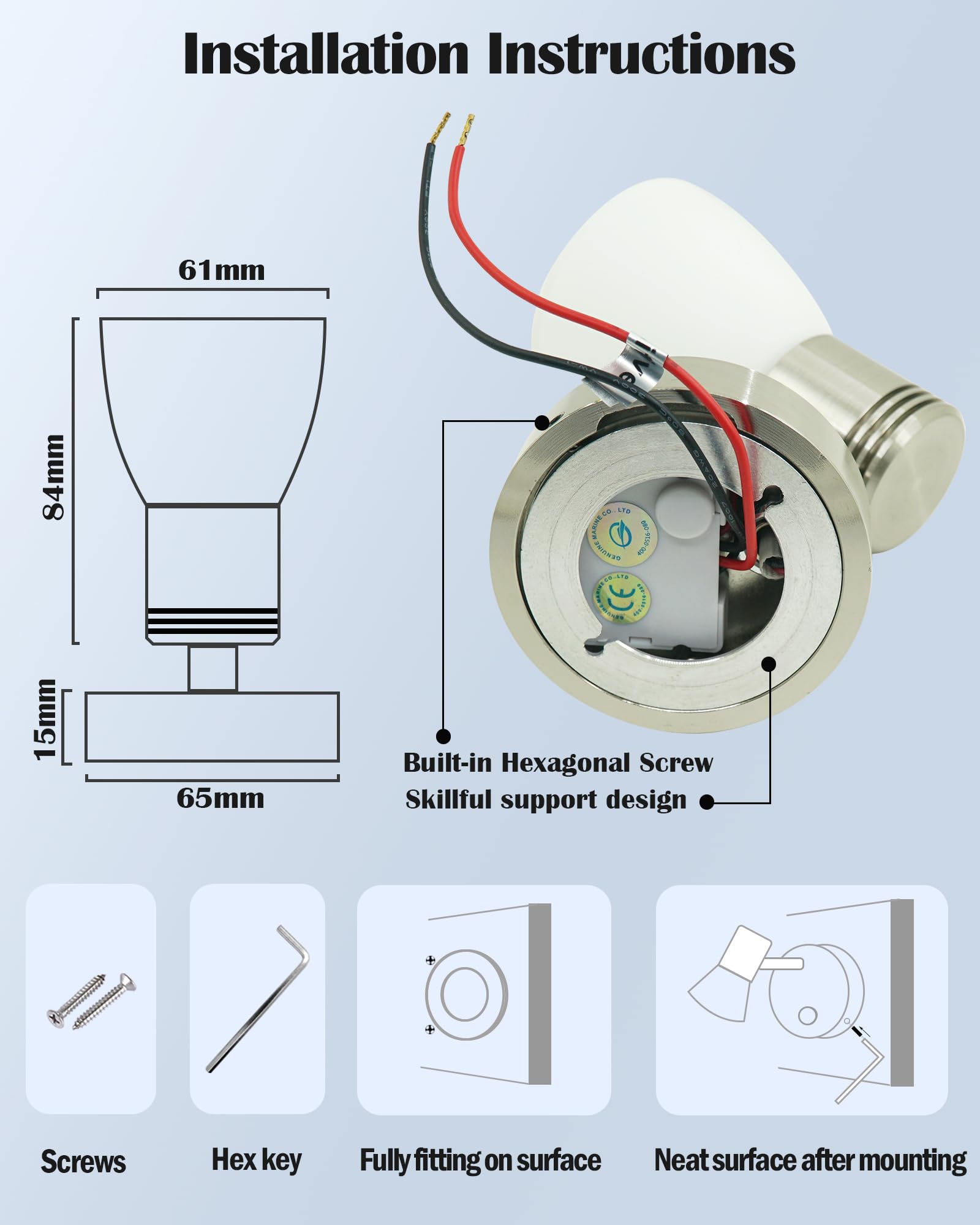 THALASSA LED 12V Reading Lamp - Dimmable Wall Sconce, Warm White, Brushed Aluminum, Model L0262BM for Boats, Caravans, and Campers