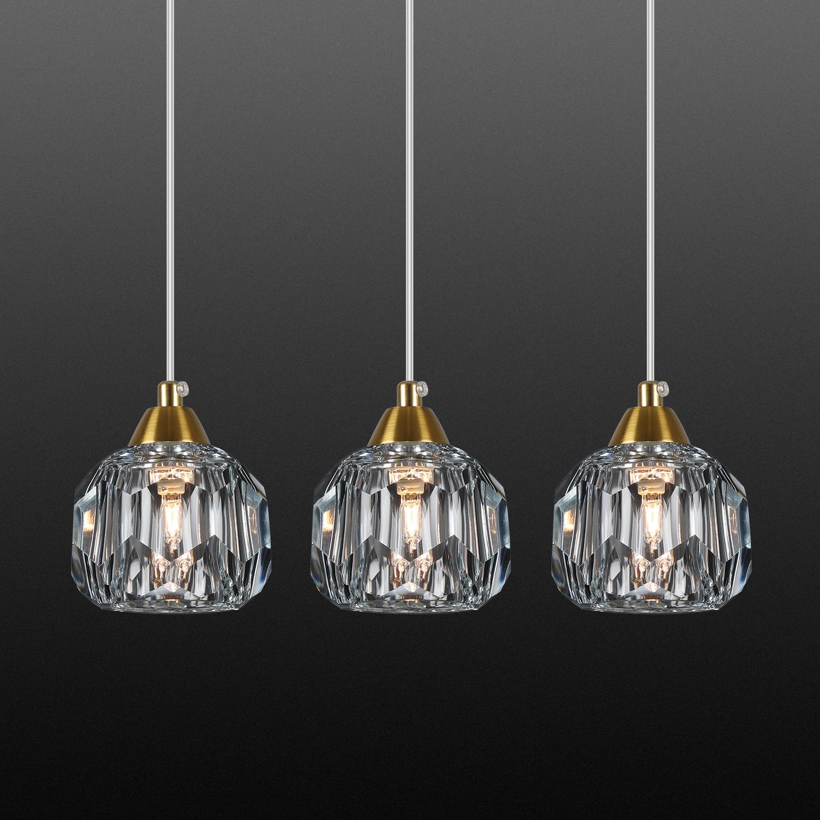 Weesalife Crystal Pendant Light Fixture, 3-Pack, Brass, Model A8817, Modern Chandelier for Dining Room, Kitchen Island, Bathroom, Bar