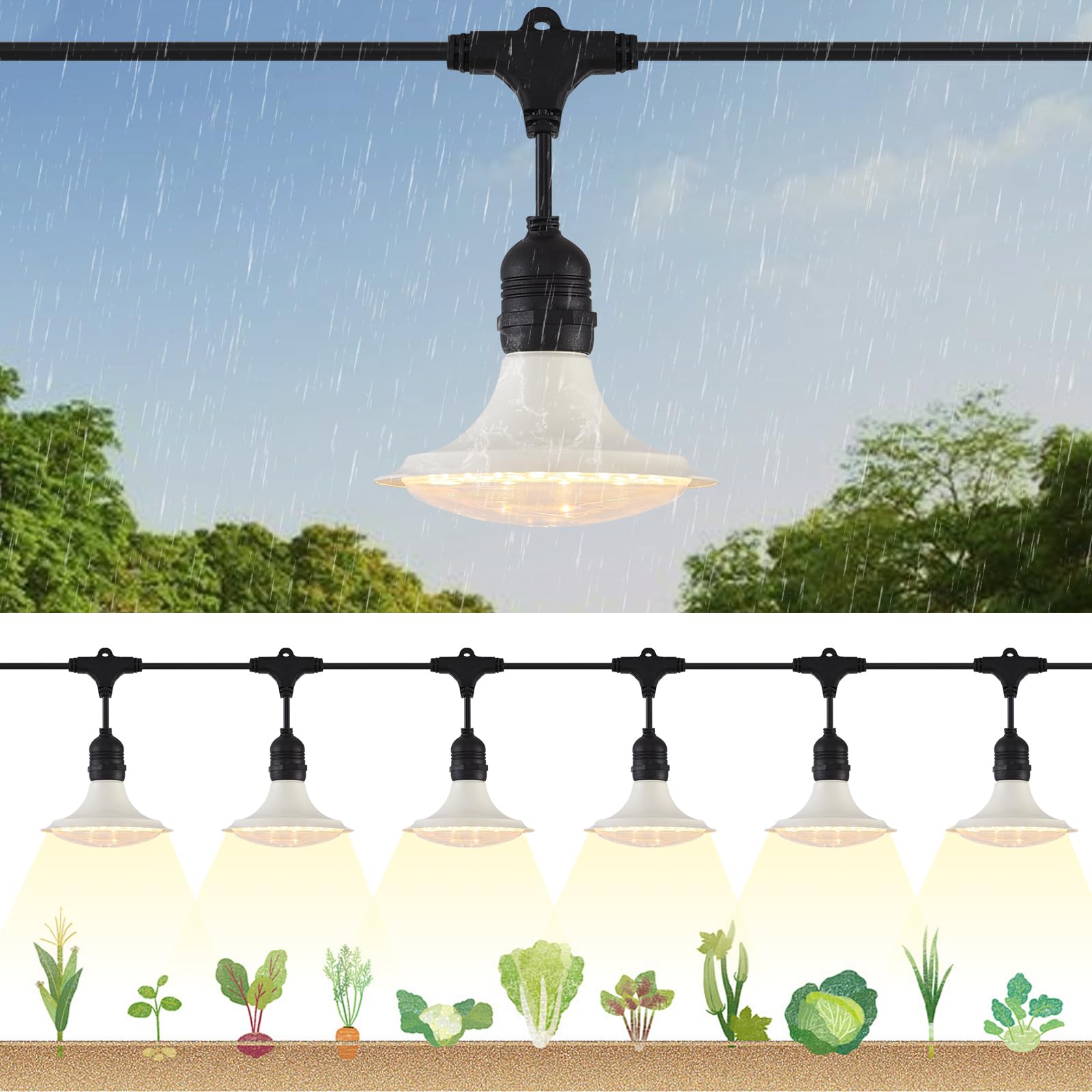 PuxiGrow Outdoor LED Grow Lights  Waterproof String Grow Light  Full Spectrum Plant Growing Lights with 22Ft Cord  6 Lights for Outdoor  Greenhouse Planting  Rainproof and Windproof