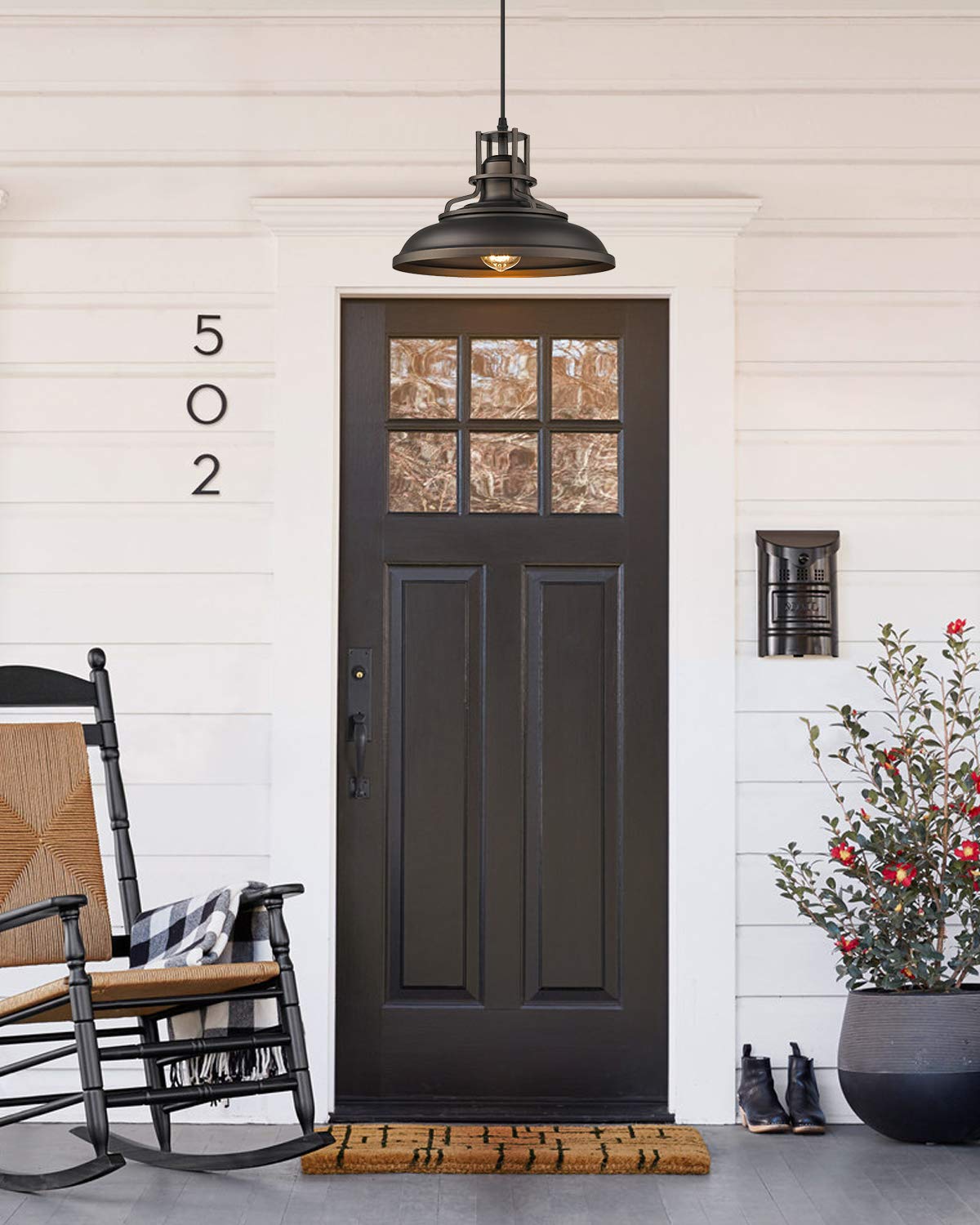 FEMILA Farmhouse Pendant Light 12in Adjustable Height Oil Rubbed Bronze Metal Fixture Model 4FY15-MP ORB