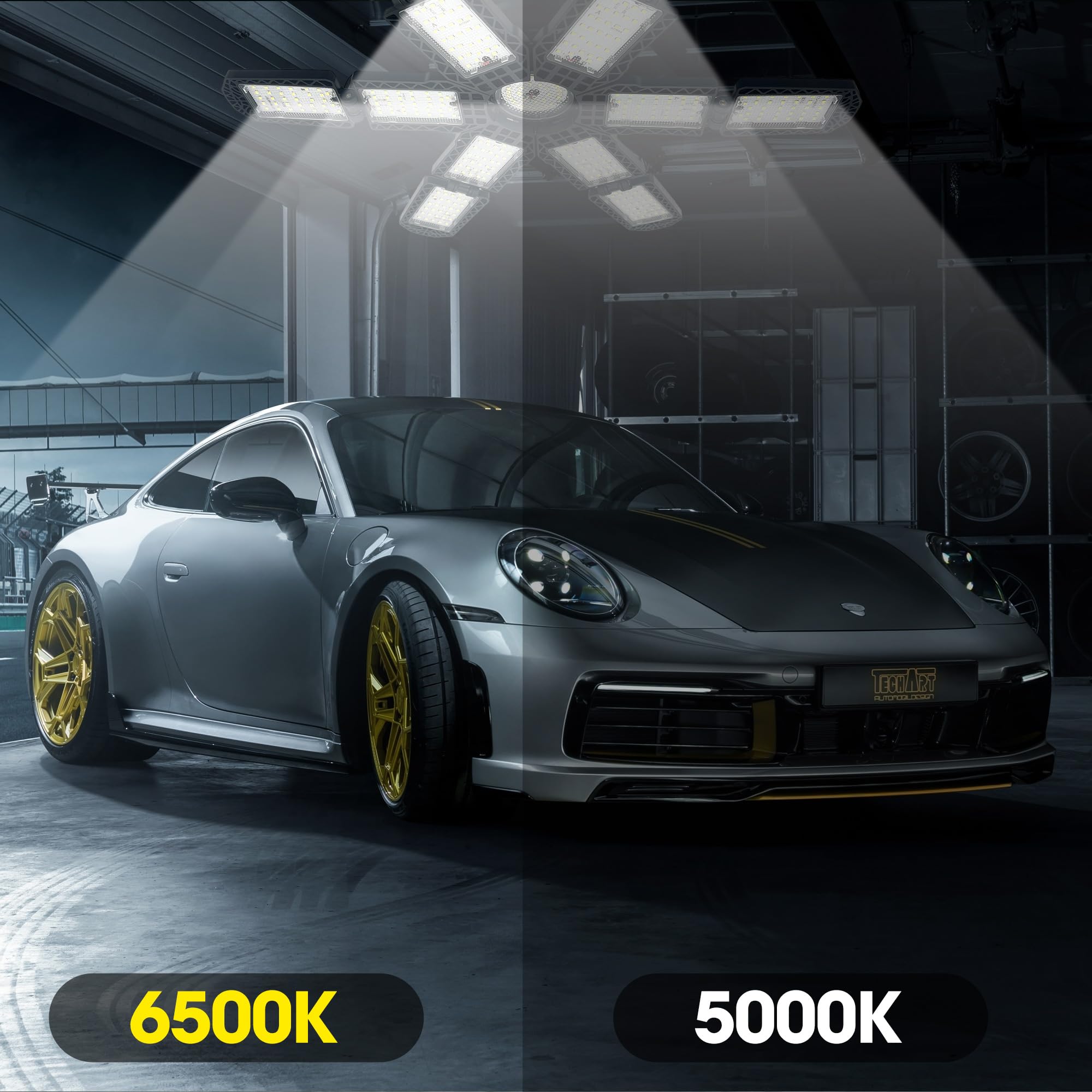 Pinsai 2 Packs Led Garage Light,Super Bright Screw In E26/E27 Ceiling Shop Work Lamp, 280W 30000 Lumen Deformable Basement Bulb