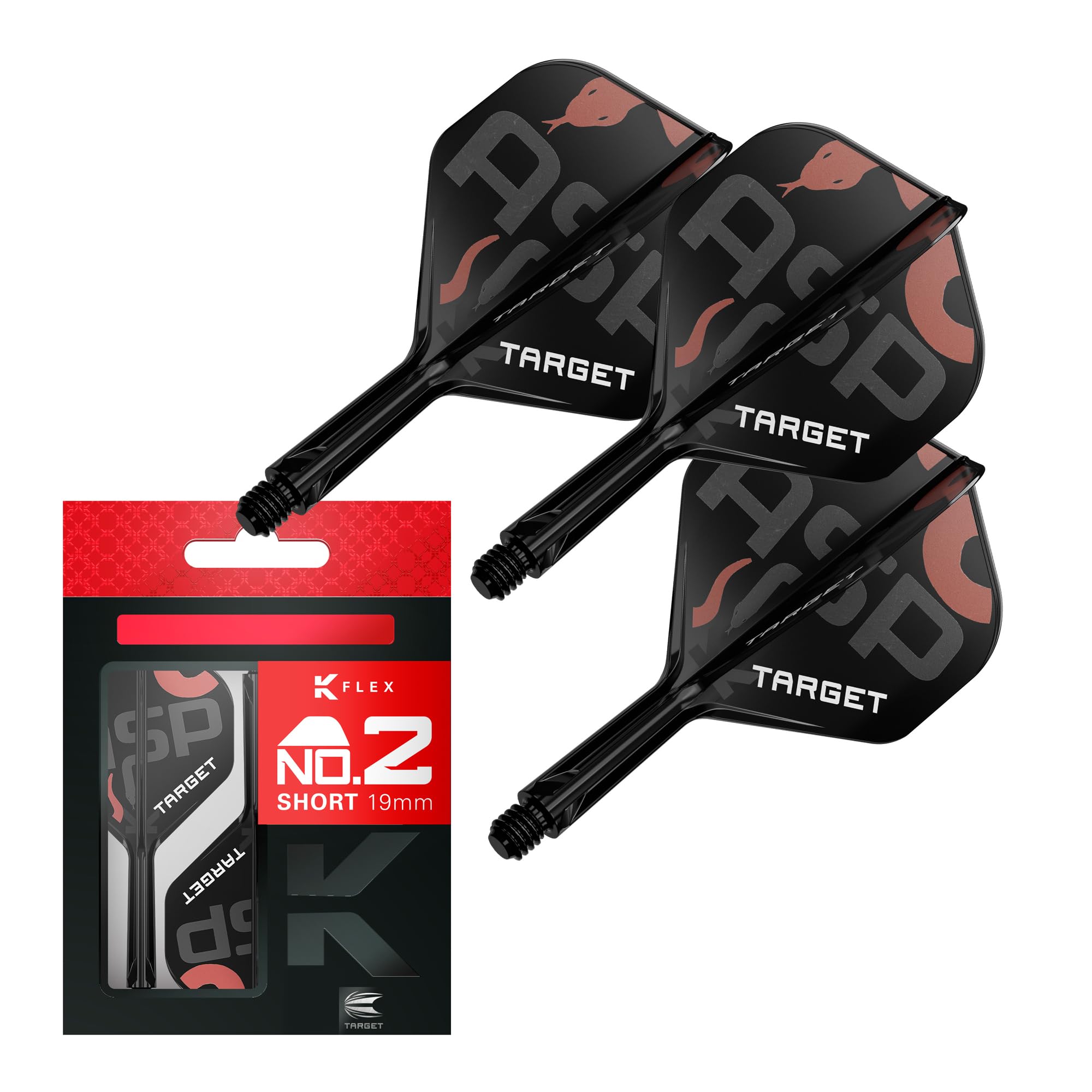 Target Darts K Flex Flights and Shaft System, Short 19mm, Black, Pack of 3, Player Edition Darts Accessories