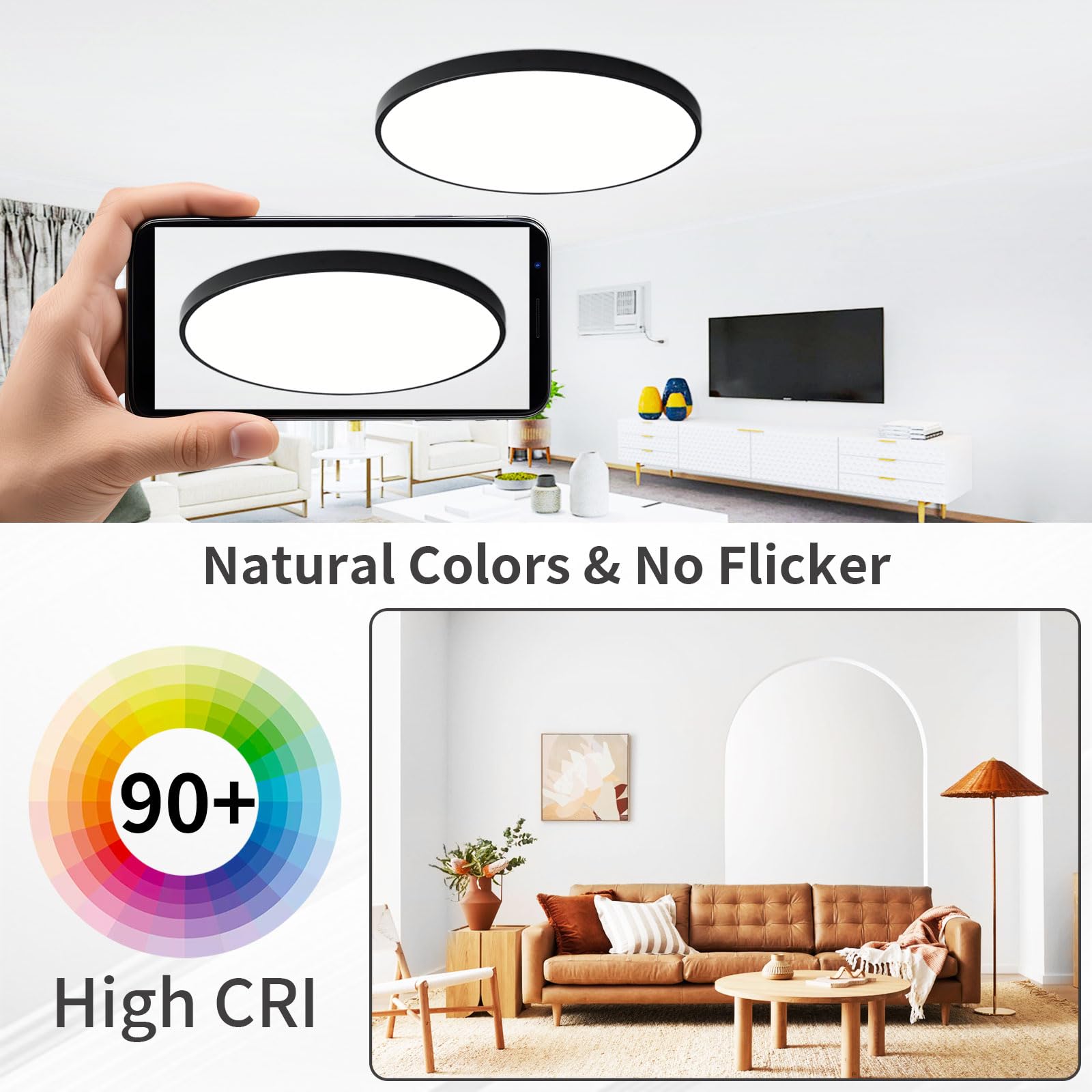 24 Inch Led Ceiling Light Fixture, Dimmable With Remote Control, 3000K-6500K Color Adjustable, Ultra Thin Flush Mount, 48W, 4800