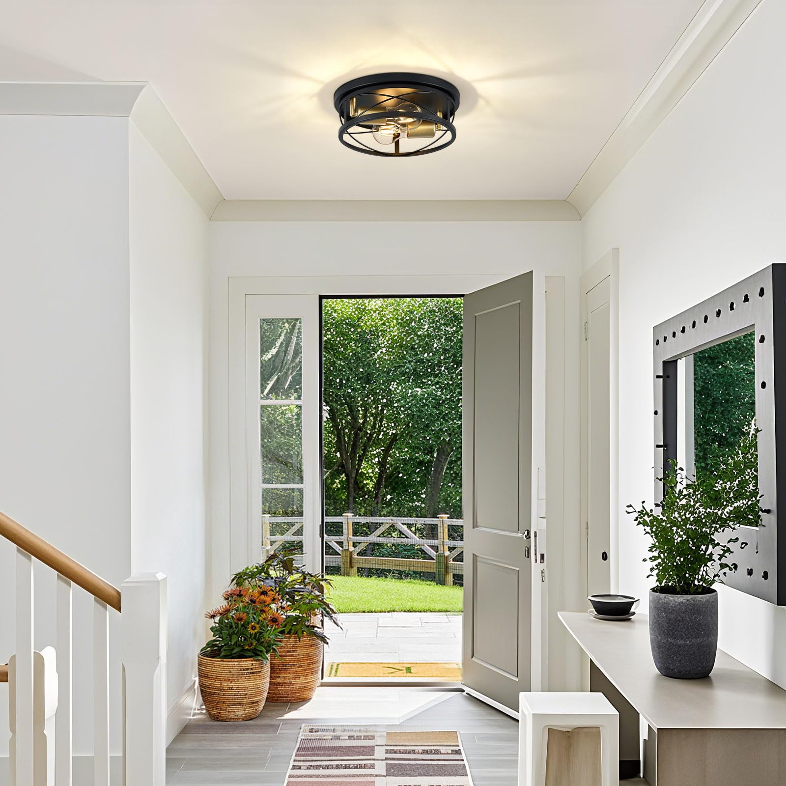 Violoemi Farmhouse Lights Black And Gold Industrial Flush Mount Ceiling Light  Ceiling Lamp Farmhouse Lighting Fixture For Hallway  Bedroom  Kitchen  Entrance  2-Light