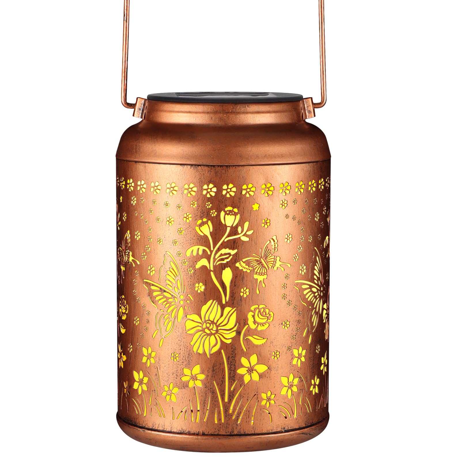Solar Lantern Outdoor Hanging Lights Christmas Birthday Gifts For Women Mom And Grandma Butterfly Flower Metal Garden Decor Outside Waterproof Led Solar Lanterns For Patio, Yard, Pathway,Landscape