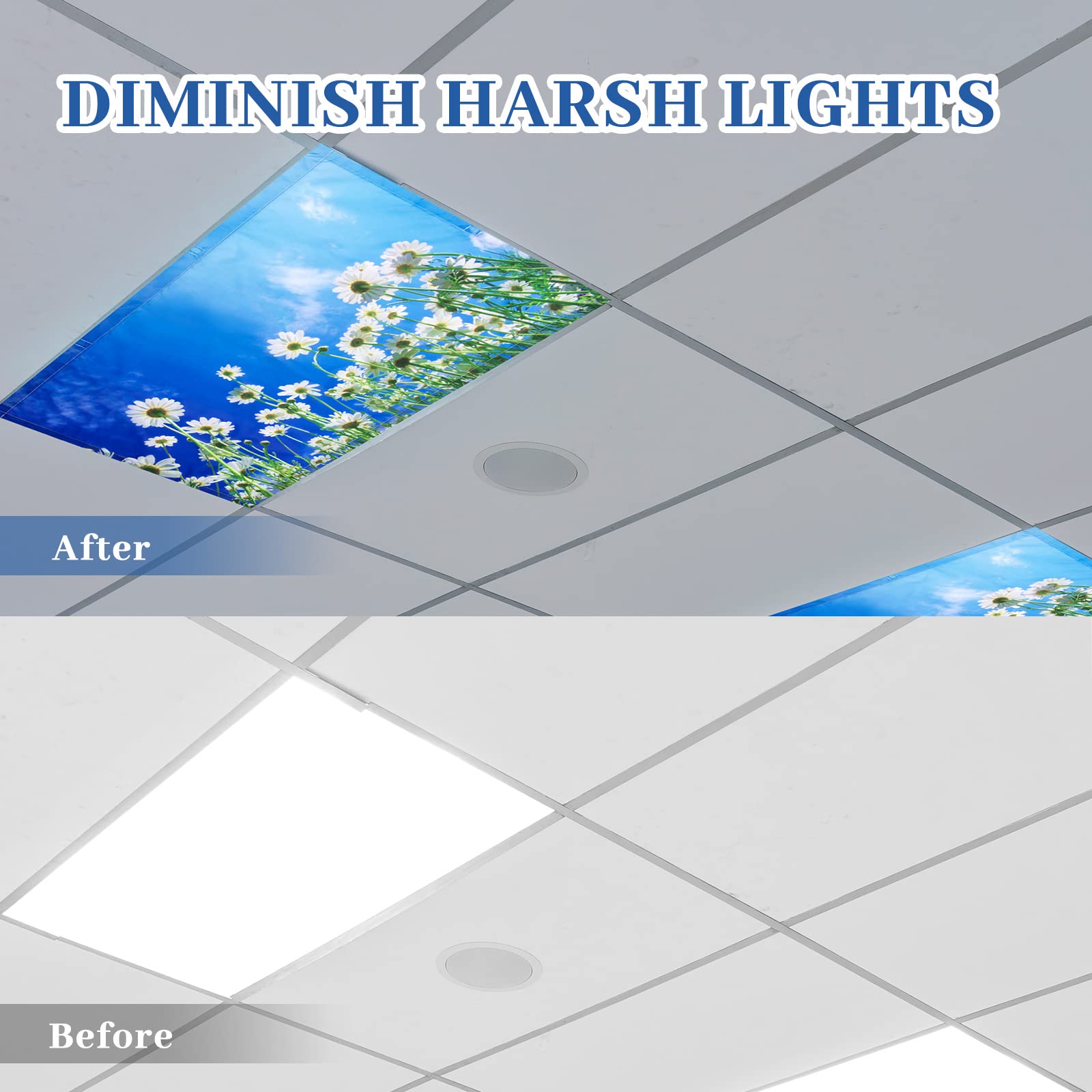 Hortsun Fluorescent Light Covers Magnetic Shade Filters 4 Pack 4x2 Feet Chamomiles