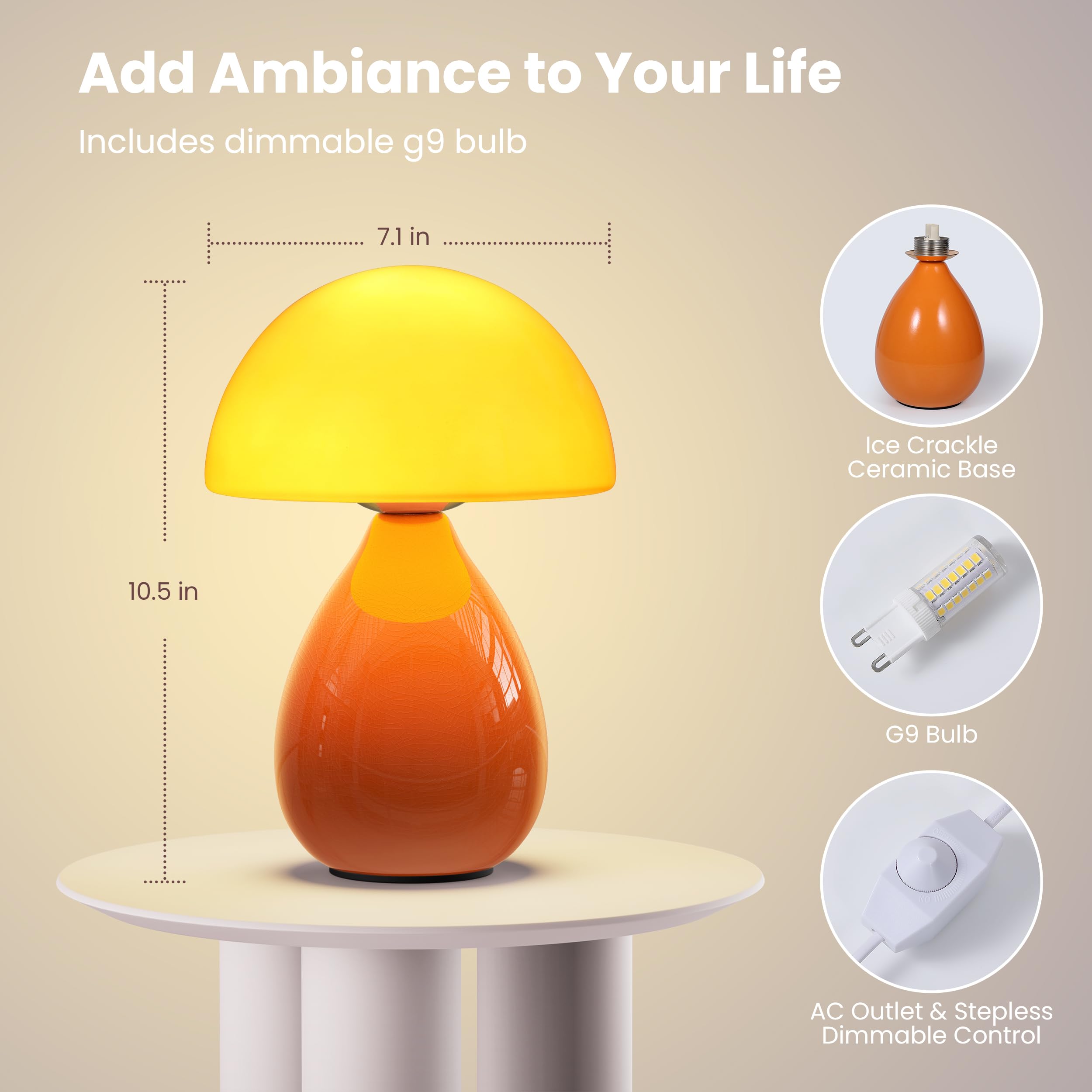 Vanbolon Mushroom Lamp Table Lamp  Mini Modern Lamp Bedside Nightstand Light Desk Cute Small Light Dimmable For Bedroom  Living Room  Ceramic Base Glass Led Home Decor For Woman Children Gifts