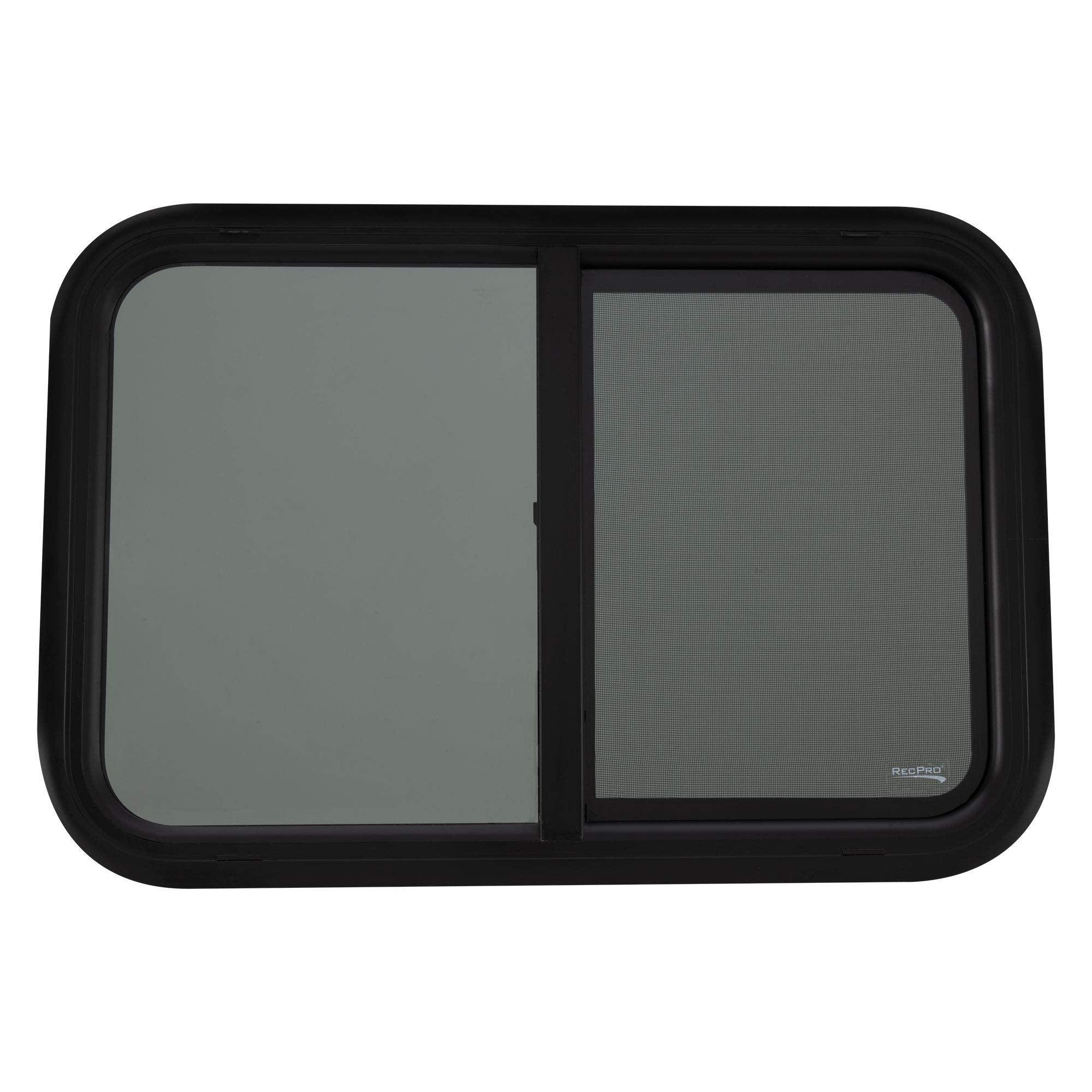 RecPro RV Window Replacement - 30"W x 20"H, Teardrop Style, Horizontal Sliding, Black, Glass, Model RP-WIN, Made in USA