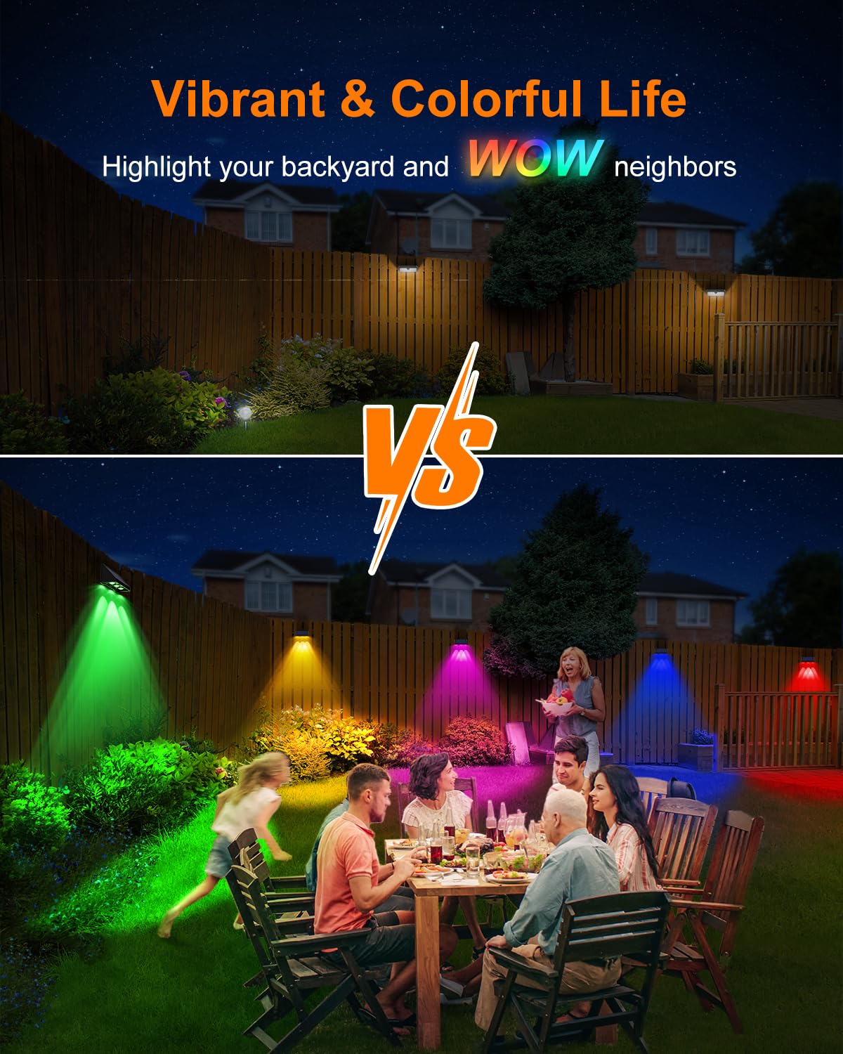 GVSHINE 8 Pack Color Changing Solar Fence Lights - LED Waterproof Yard Lamps, RGB & Warm White, Ideal for Outdoor Use