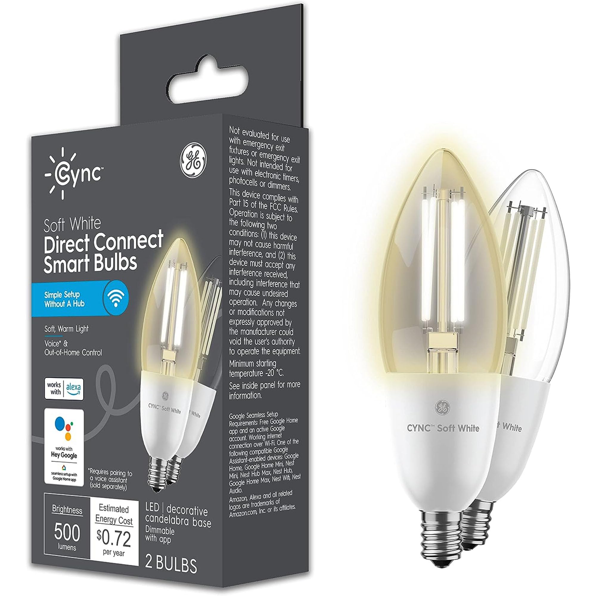 Ge Cync Smart Led Light Bulb, B11 Candle Light Bulb, Works With Amazon Alexa And Google Home, Wifi Light, 60W Equivalent, Soft W