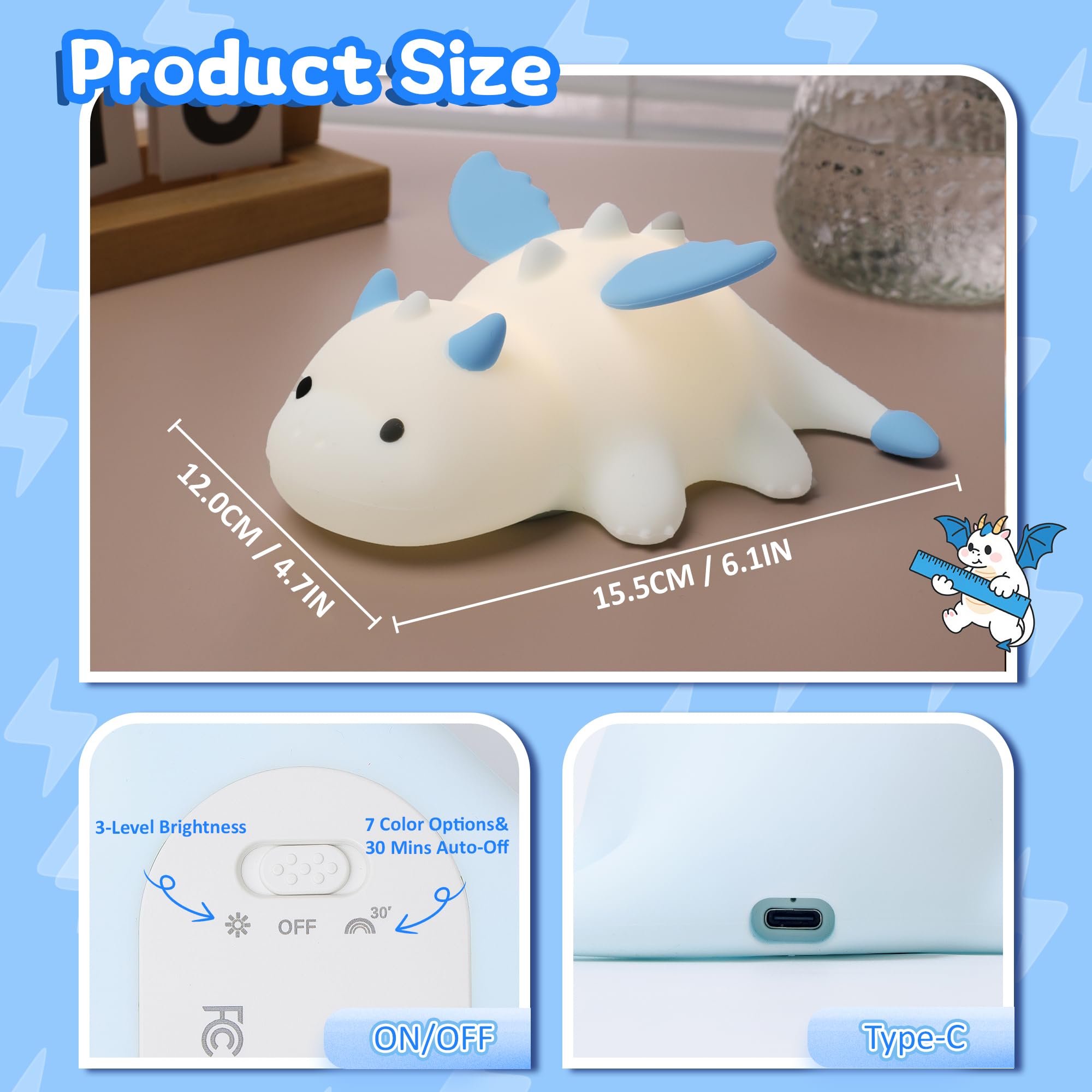 Attivolife Dragon Night Light For Kids  Cute Soft Silicone Touch Lamp With 8 Color & Dimmable & Timer  Portable Nursery Bedroom Bedside Decor Led Light  Birthday Xmas Gifts For Baby Toddler Boy Girl
