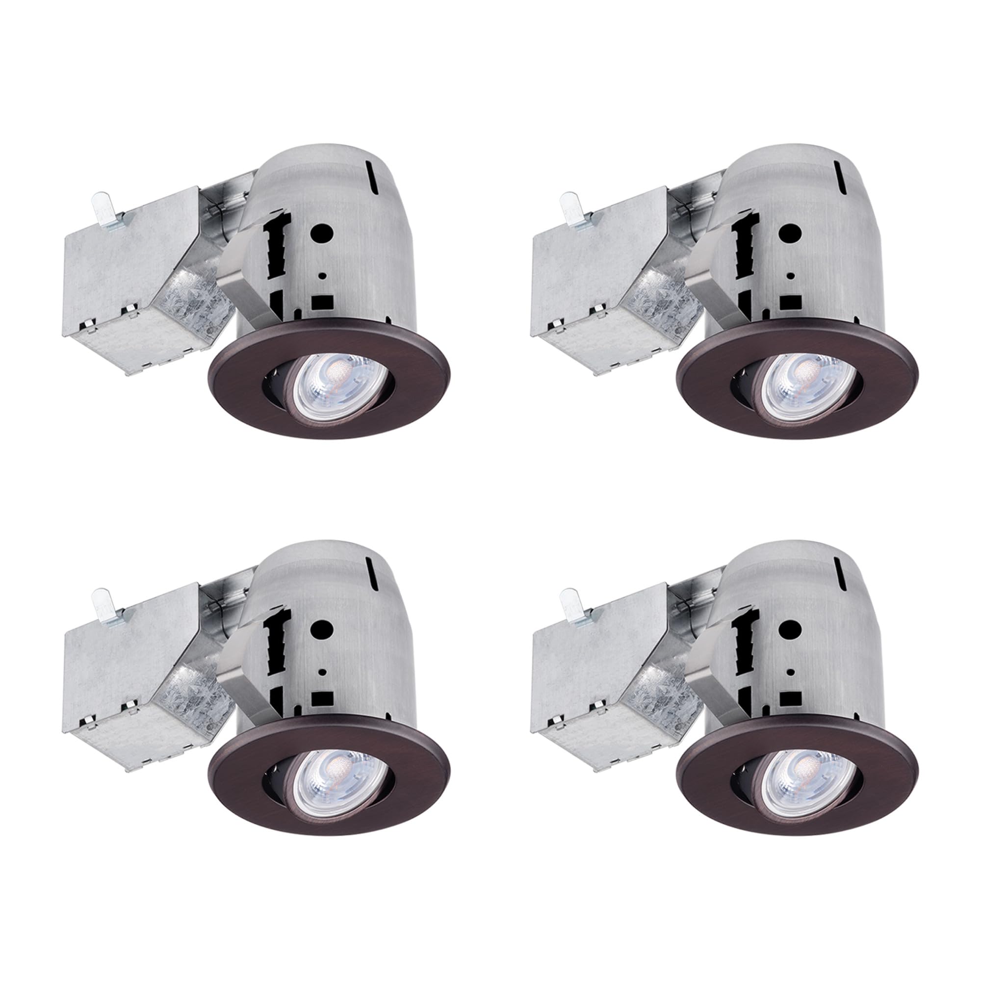 Globe Electric 90965 3 LED IC Rated Swivel Round Trim Recessed Lighting Kit, 4-Pack, Oil Rubbed Bronze, Adjustable Trim, Easy In