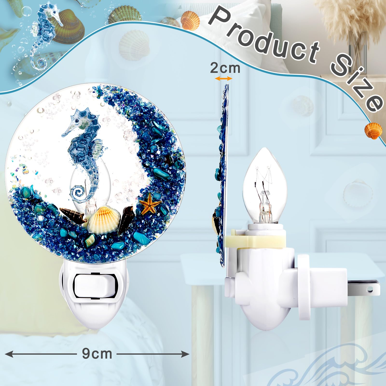Hortsun Seashell Night Light - Ocean Sea Animal Decor, Vintage Design for Home, Bedroom, Bathroom, Multicolor