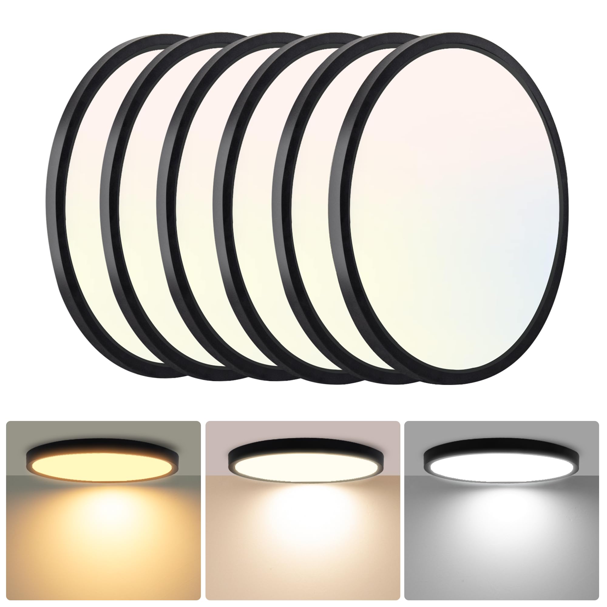 Hlite 9 Inch Flush Mount LED Ceiling Light Fixture, 18W 1800LM, 3CCT Selectable, Black, Model CLB-1726