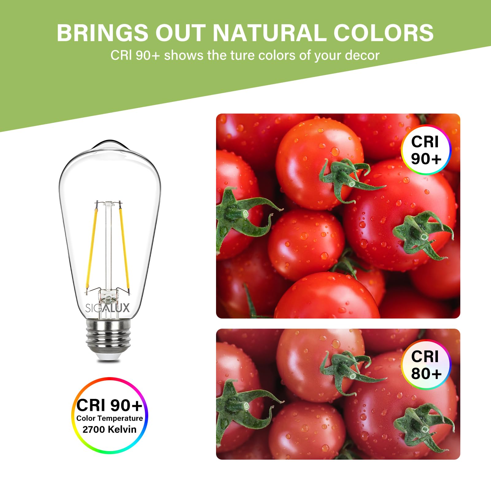 Sigalux Dimmable Edison Light Bulbs, 60W Equivalent, Soft White 2700K, Clear, 12 Count, Model 4256692700