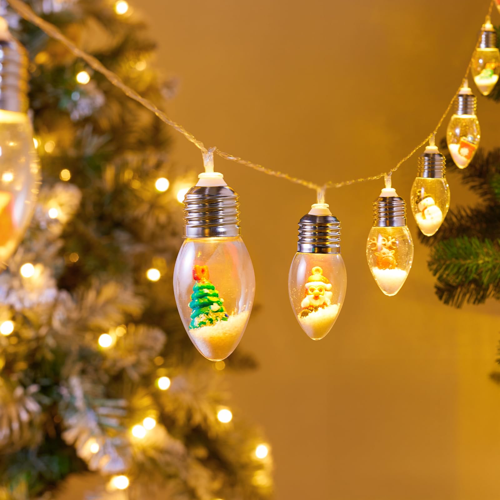 Brightown Indoor Christmas Lights, 7.5FT Battery Powered, Warm White, Acrylic, Santa & Ornaments, Ideal for Tree & Party Decor