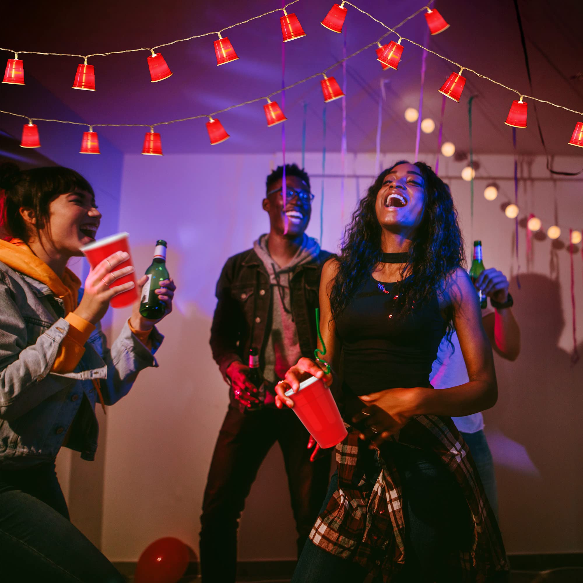 Hiboom 1 Pack 13 Ft 20 Led Cups String Lights, Mini Shot Cups Fairy Light Decoration, Battery Operated White Trash Party Led Novelty Flip Cup Decor For College Graduation Party Supplies Home (Red)