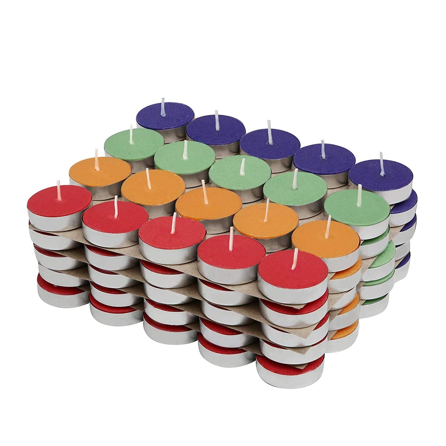 HK Balloons Pack of 100, 10 Gram Multi Colored Wax Tealight Diwali Candles with Diwali Decoration Banner (Unscented) Long Lastin