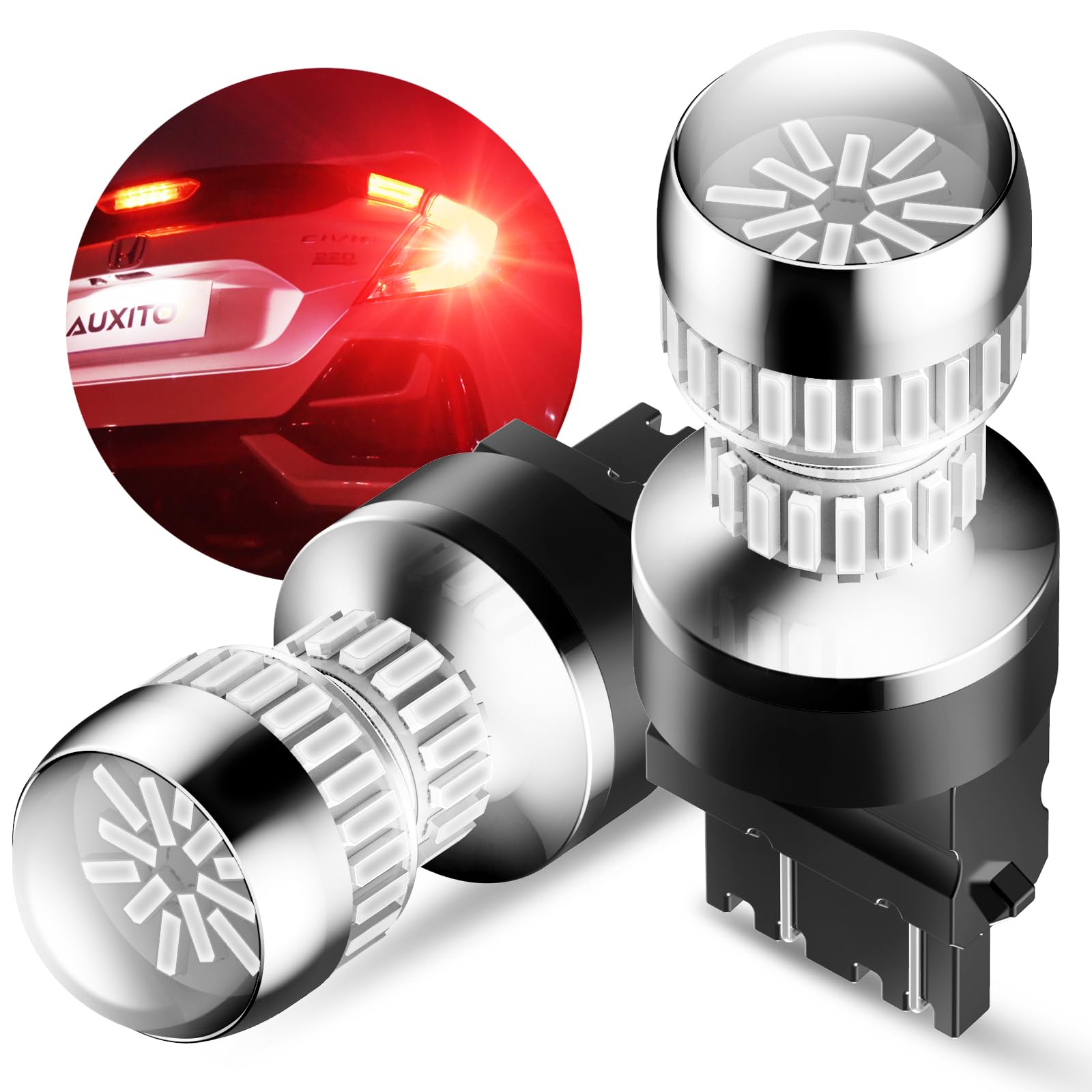 AUXITO T25 LED Strobe Brake Light Bulbs, Red Flashing, 3156/3157, Pack of 2