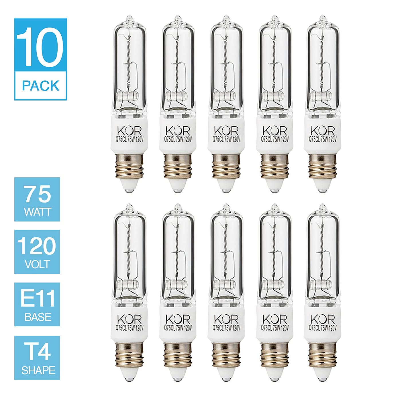 Kor (Pack Of 10) Q75Cl/Mc - 75 Watt Jd T4 E11 Mini Candelabra Base 120V Clear Light Bulbs