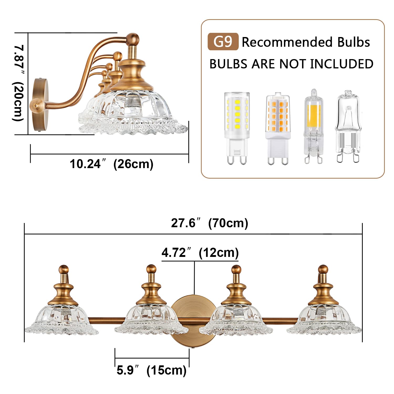 Xiedun Bathroom Light Fixtures 4 Lights Bathroom Vanity Lighting Fixtures Matte Brass Vintage Vanity Light Fixture Vanity Lights