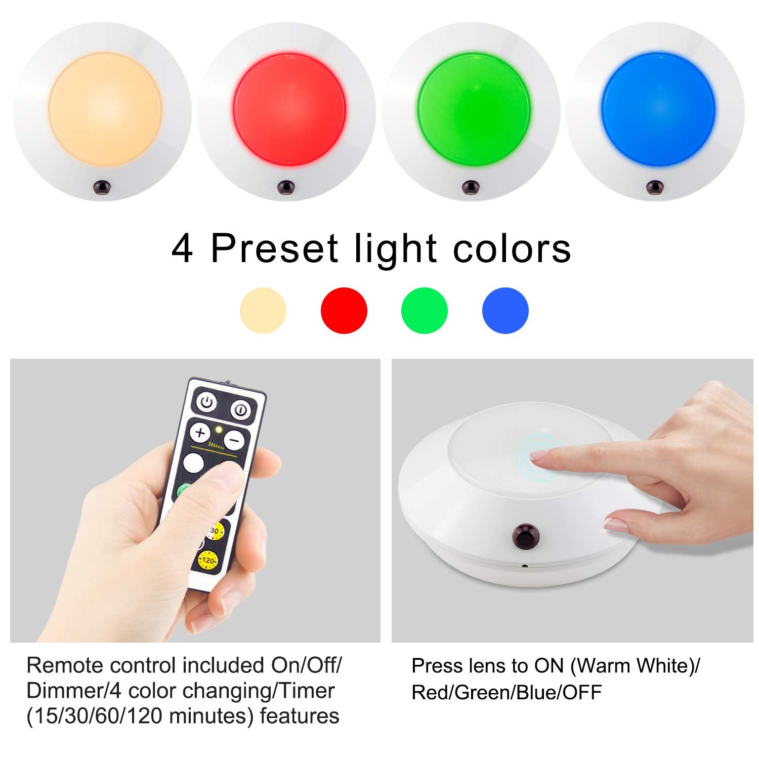 Biglight Color Changing Ceiling Light Battery Operated, Dimmable Shower Light With Timer, Wireless Puck Light Indoor For Entranc