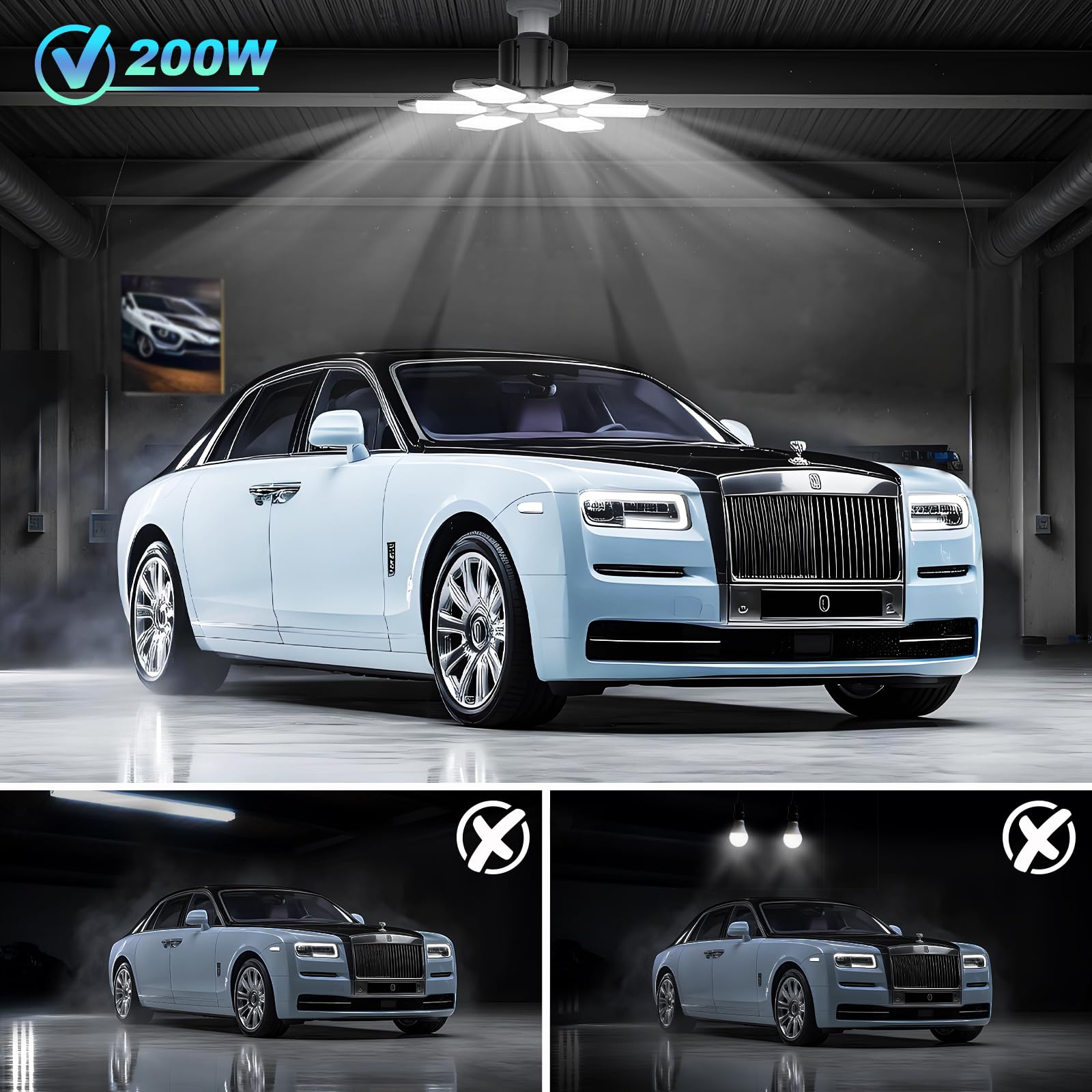 Lucorusc Led Garage Lights 8 Pack 200W Super Bright Ceiling Led Shop Lights, E26/E27 Base, 6500K, 22000Lm Deformable Garage Ligh