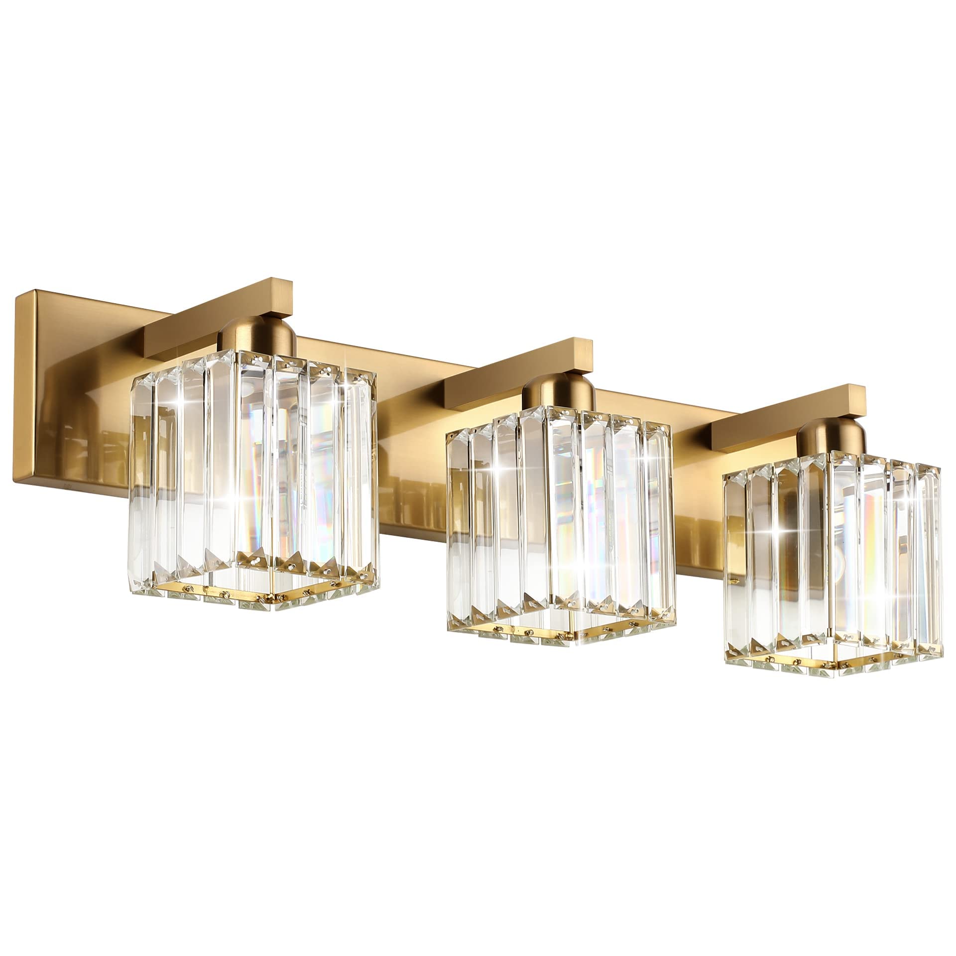 Aipsun Brass Bathroom Vanity Light Fixtures, 3-Light, Aluminum, Model 8461, Crystal Shade