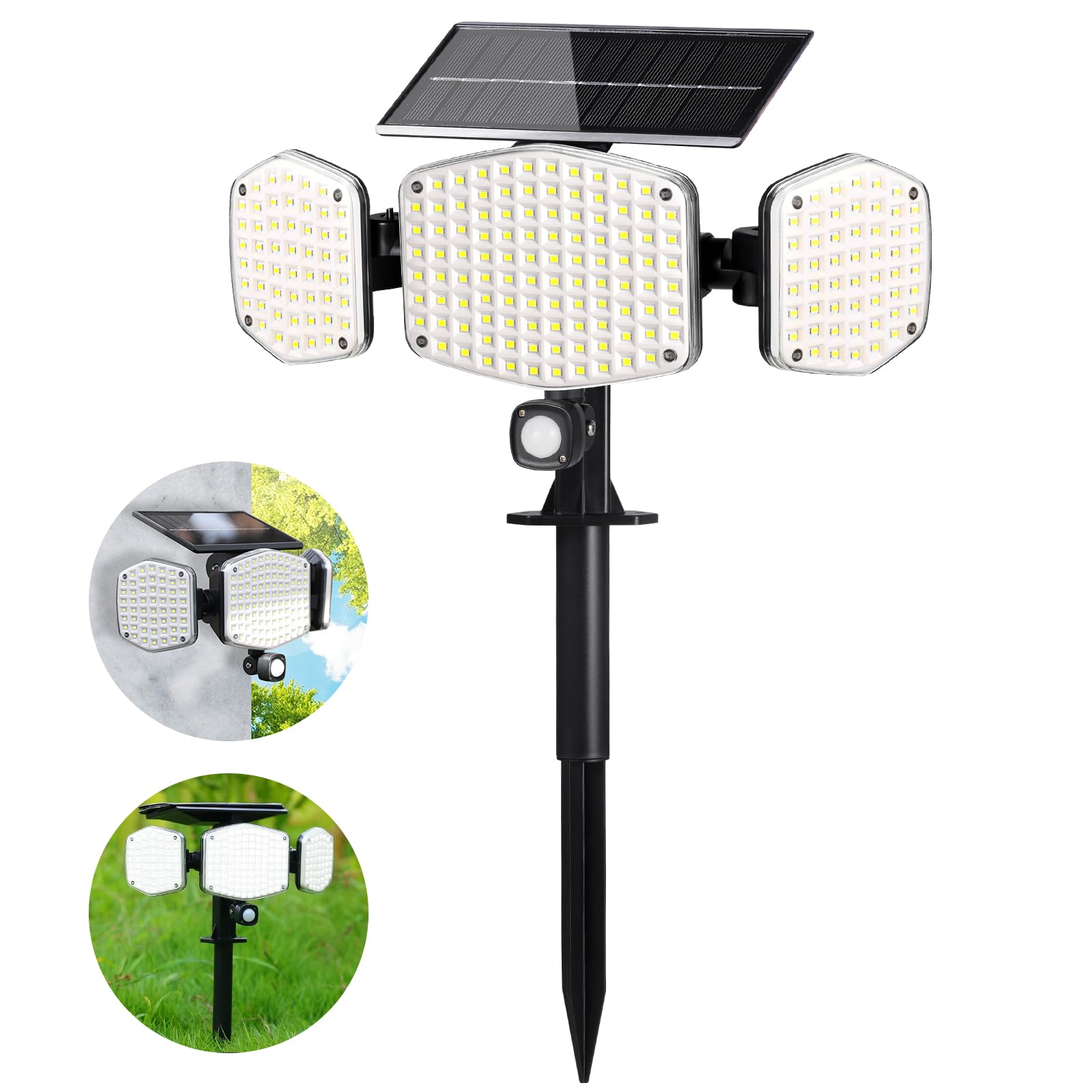 HAARAY Solar Motion Lights Outdoor with Stake, 208 LED 270 Illumination Security Flood Lights for Yrad Garden Pathway, 3 Modes, 