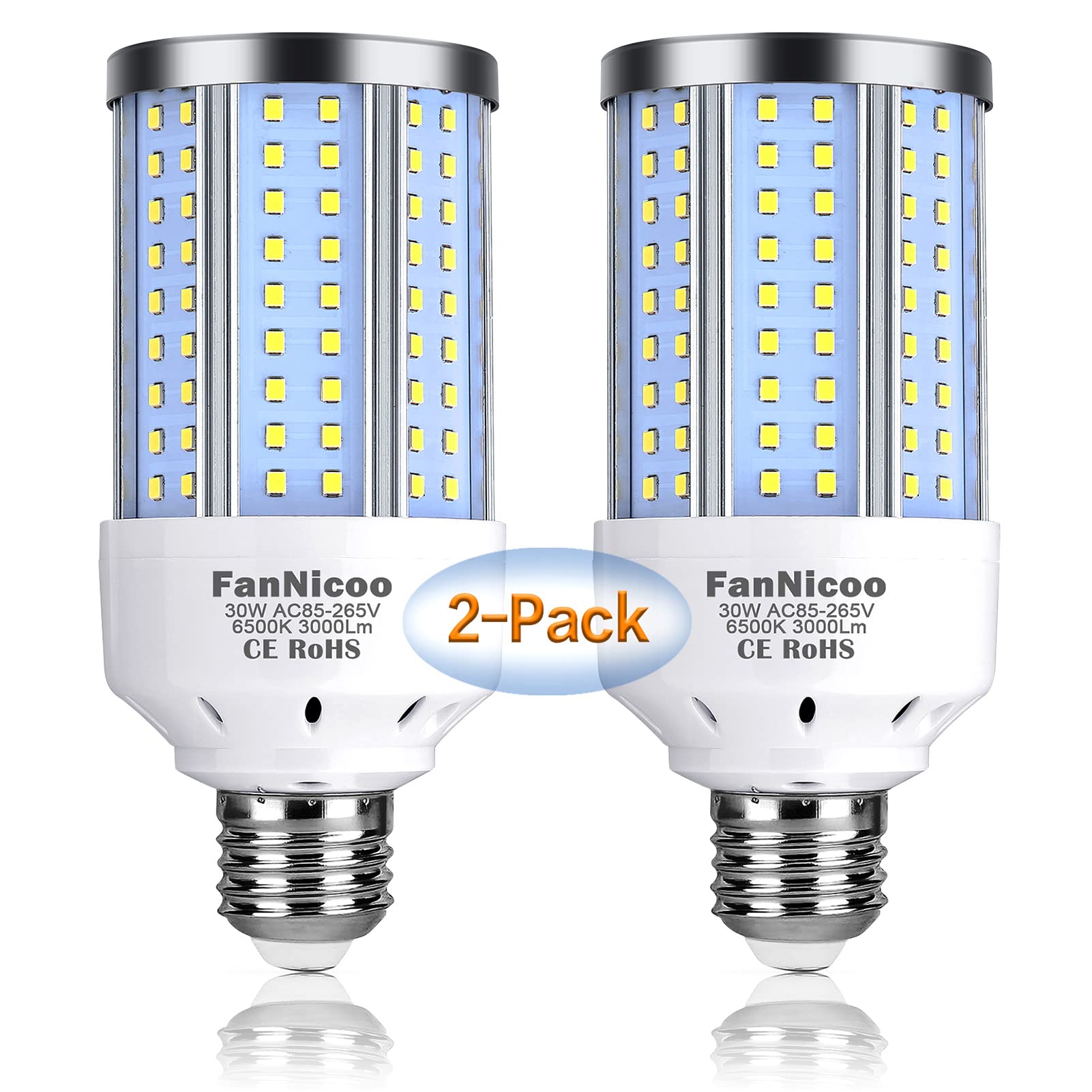 2-Pack 200W Equivalent Led Corn Light Bulb 3000 Lumen 6500K Cool White Daylight 30W Led Corn Lamp E26/E27 Medium Base For Indoor