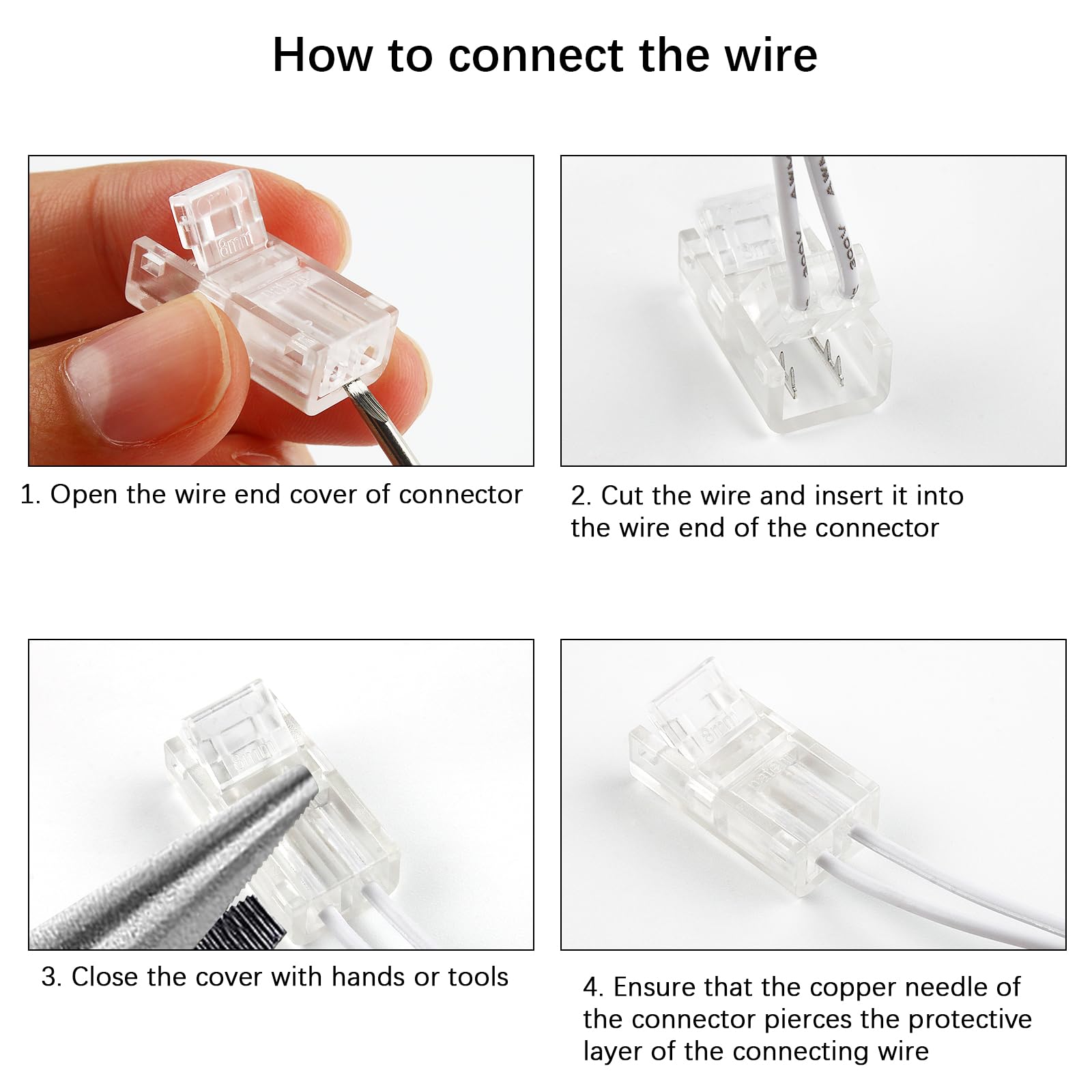 Rgbzone 10Pcs 2-Pin 8Mm Led Strip To Wire Connectors And 10M/32.8Ft 2 Pin Extension Wire For Waterproof Or Non-Waterproof Single