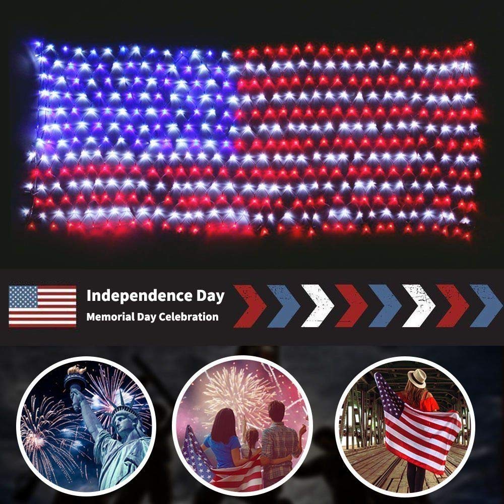 DBFAIRY Solar American Flag Lights, 420 LEDs, 6.5ft x 3.28ft, Super Bright Memorial Day Decorations