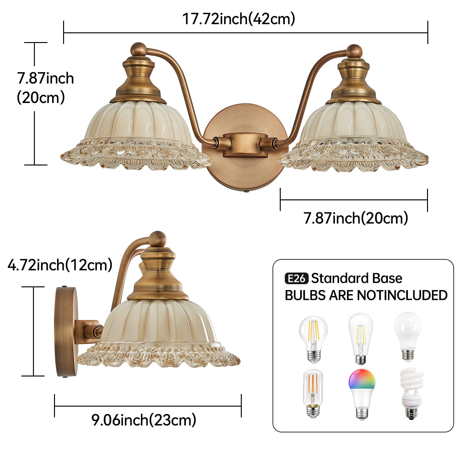 Xiedun Vintage Vanity Light Brushed Brass 2 Light Vanity Lights For Bathroom Vanity Light Fixtures