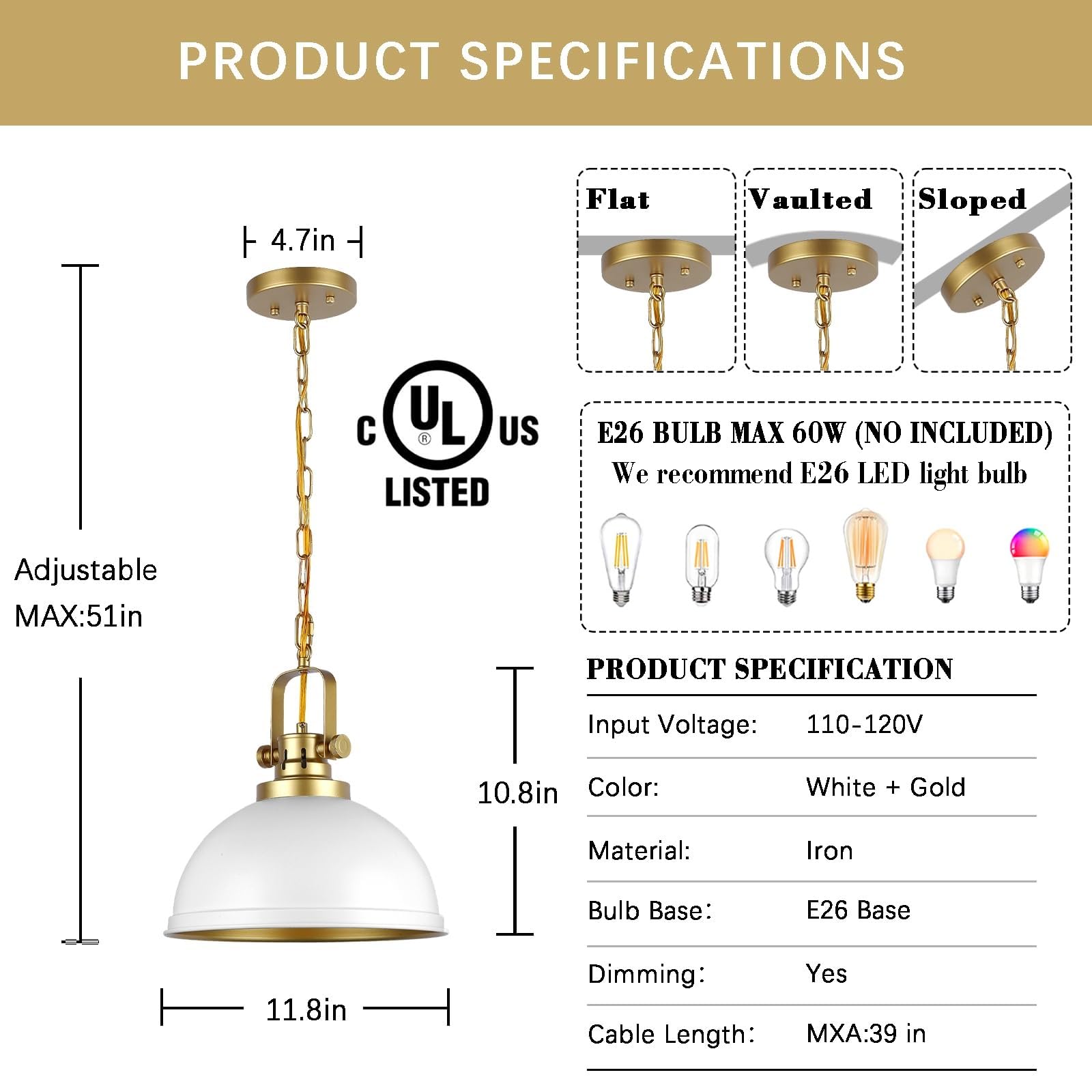 Mgcanyu White And Gold Pendant Lights Kitchen Island 2 Pack  Modern Matte White Dome Pendant Lighting Industrial Light Fixture For Kitchen Living Dining Room Restaurant Hallway Entrance