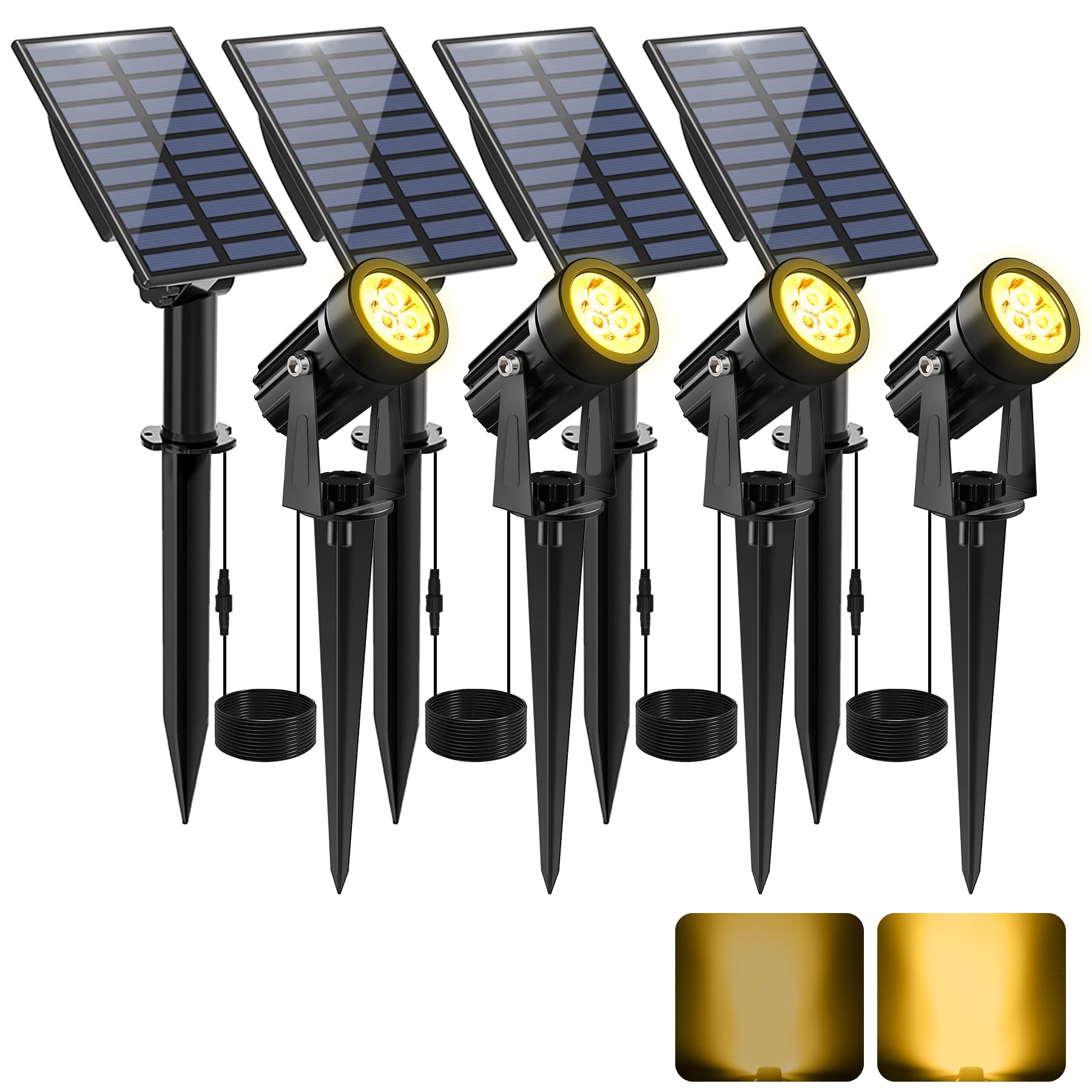 CREPOW Solar Landscape Spotlights, IP65 Waterproof, 3000K Warm White, 1-in-1 (4 Pack), 9.8ft Cable, Model TS-S4201