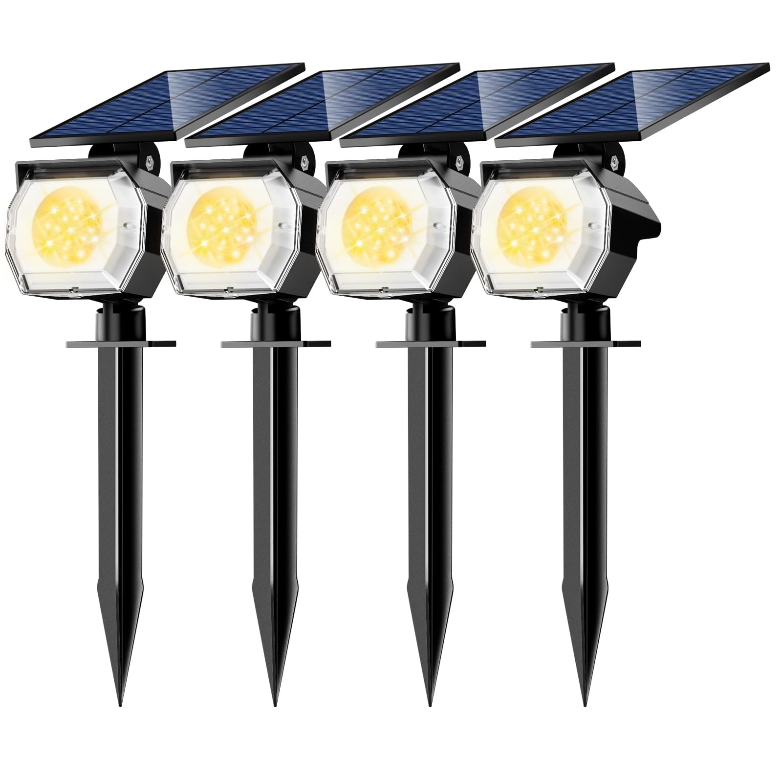 btfarm 4 Pack Solar Lights Outdoor Waterproof IP65, 52 LED Spot Lights, 3 Modes Spotlights, Uplights Landscape Lighting Outside 