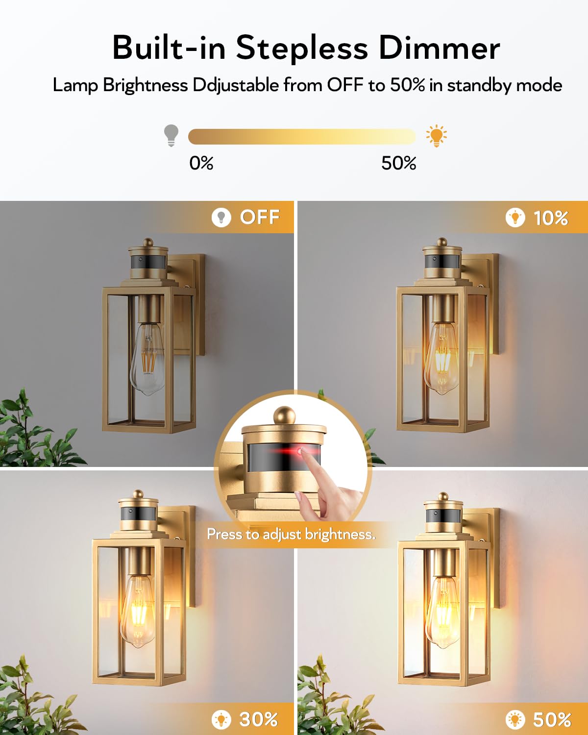 Vianis 2 Pack Gold Outdoor Wall Lights, Motion Sensor Exterior Garage Lighting Fixture For House, Modern Dusk To Dawn Front Porc