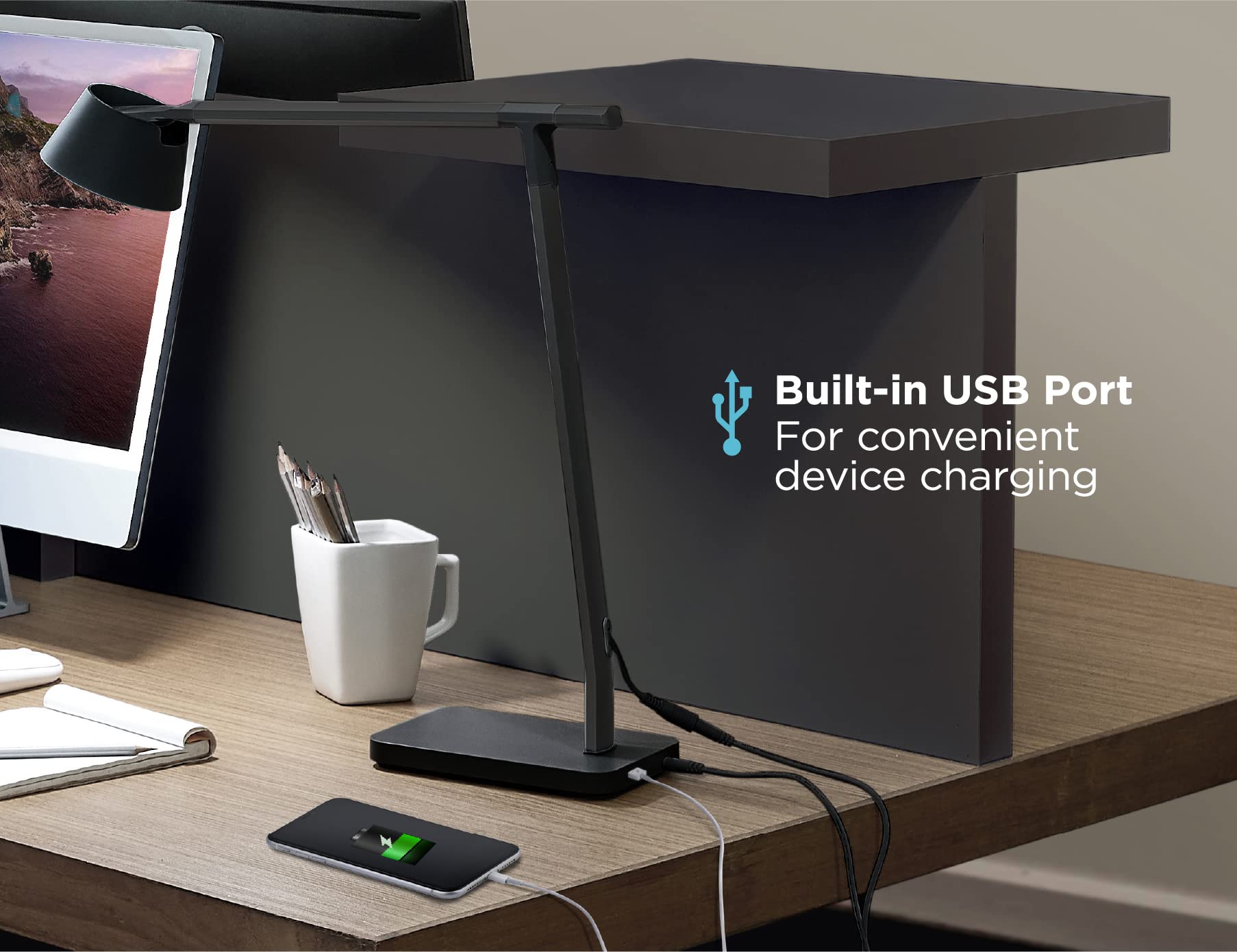 Black+Decker Verve Designer Desk Lamp With Usb Charging Port, True White Led + 16M Rgb Colors