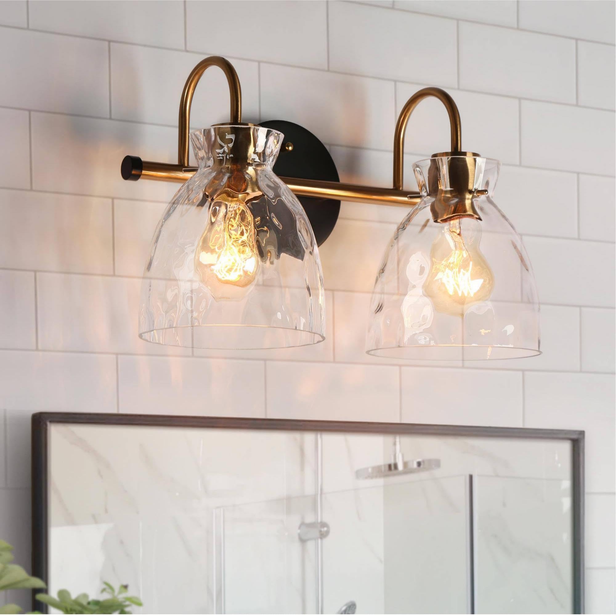 KSANA Modern Bathroom Vanity Lights, 2 Light Vanity Light Fixtures for Bathroom Black and Electroplated Brass Finish Mid-Century